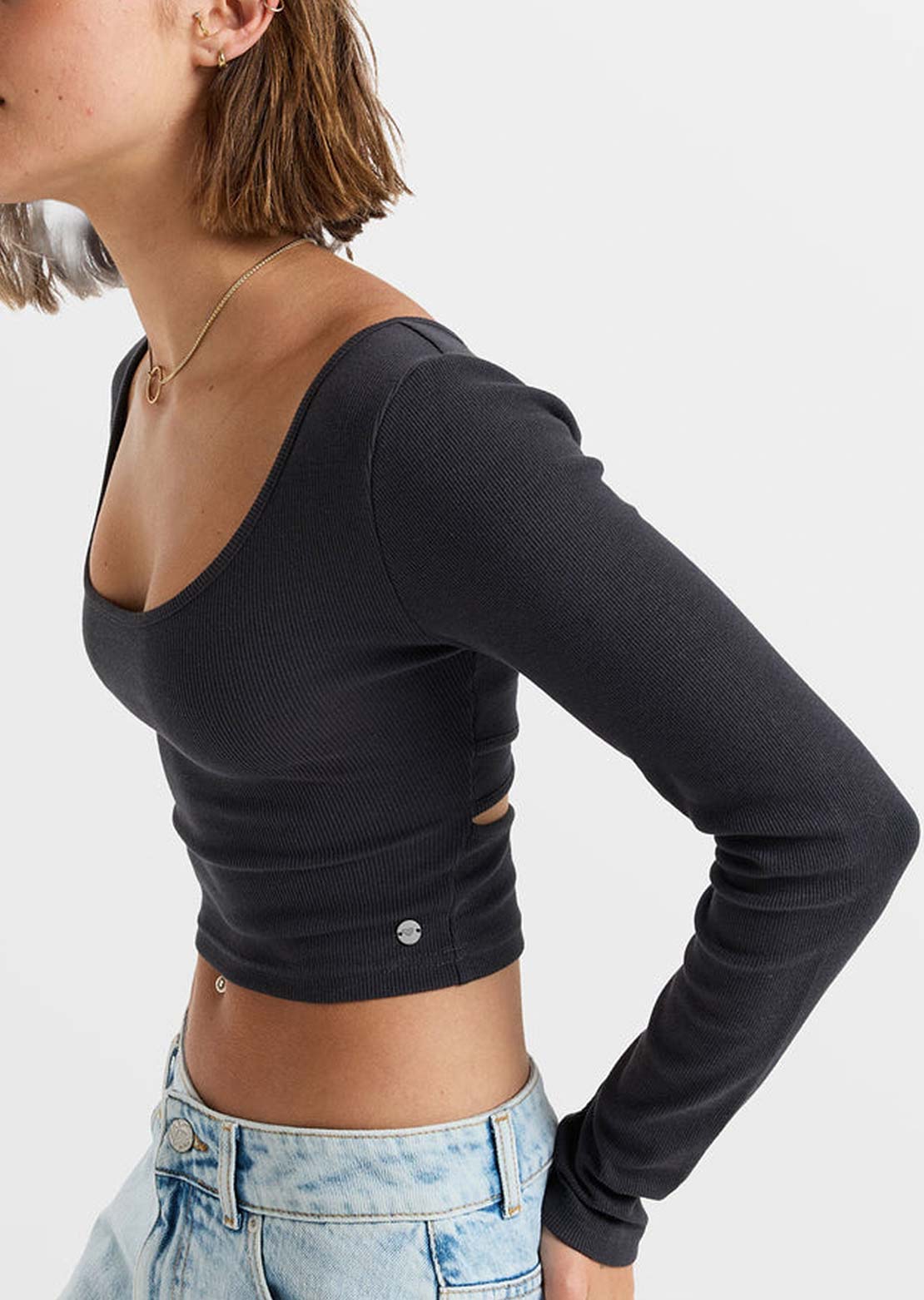 Roxy Women's Good Keepsake Long Sleeve RIB Knit Top Phantom