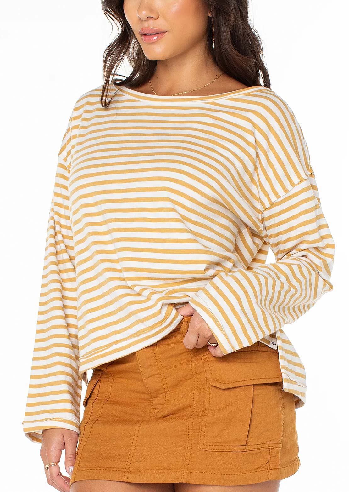 Roxy Women's Good Vibes Long Sleeve Caurry Jail Bird Horisantal Stripe