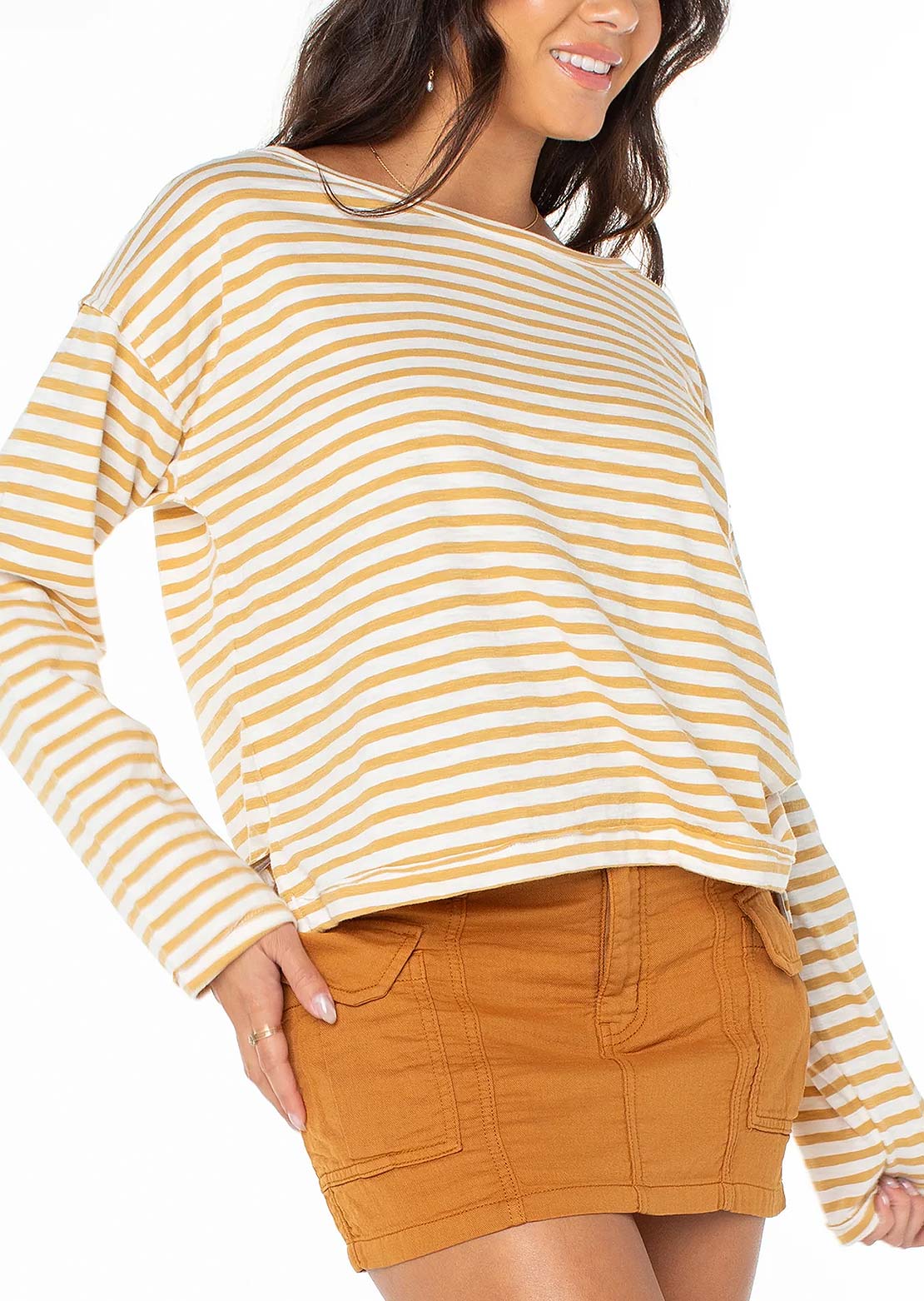 Roxy Women's Good Vibes Long Sleeve Caurry Jail Bird Horisantal Stripe