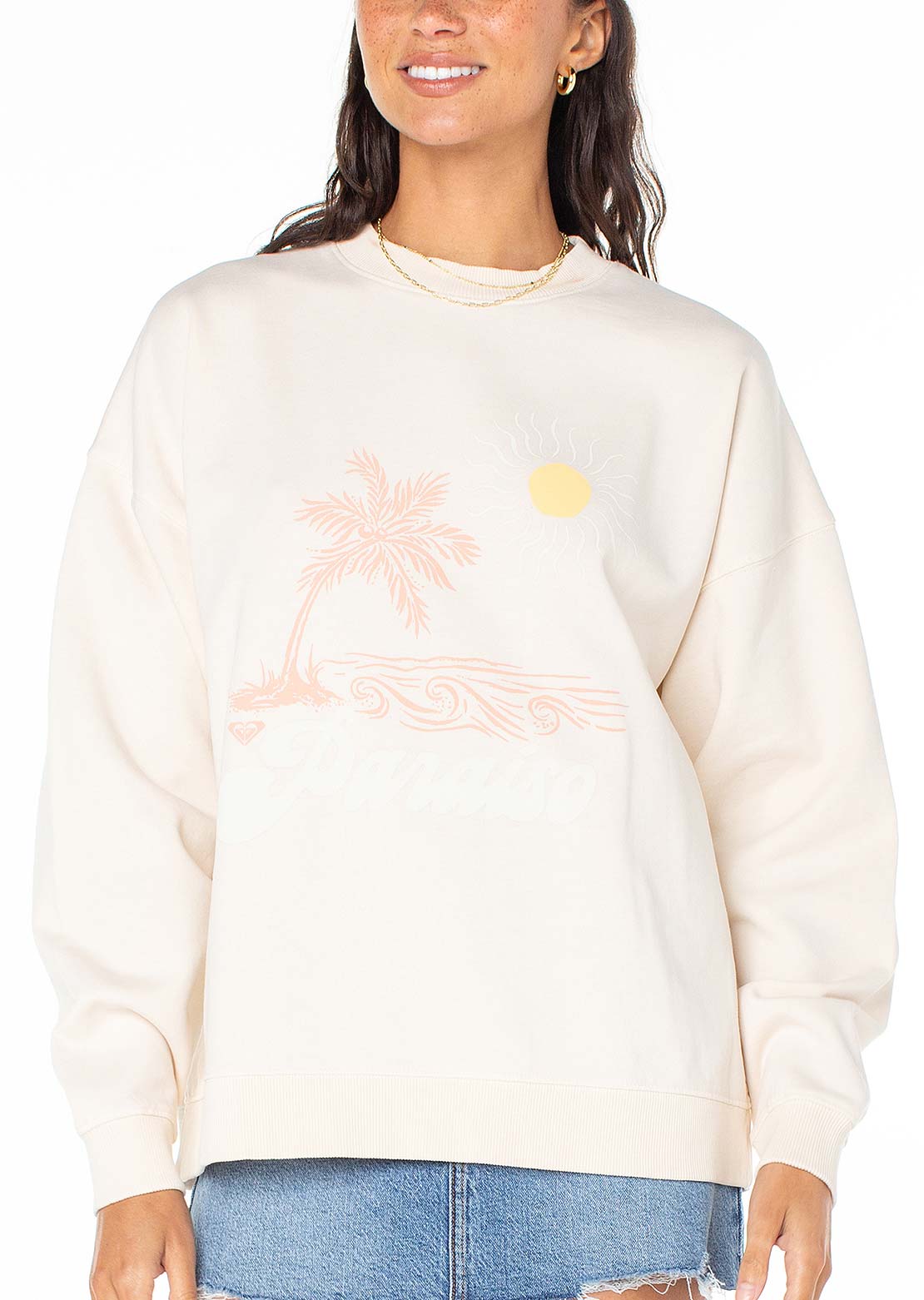 Roxy Women's Lineup Oversized Crew Fleece Longsleeve Pink Champagne Paraiso