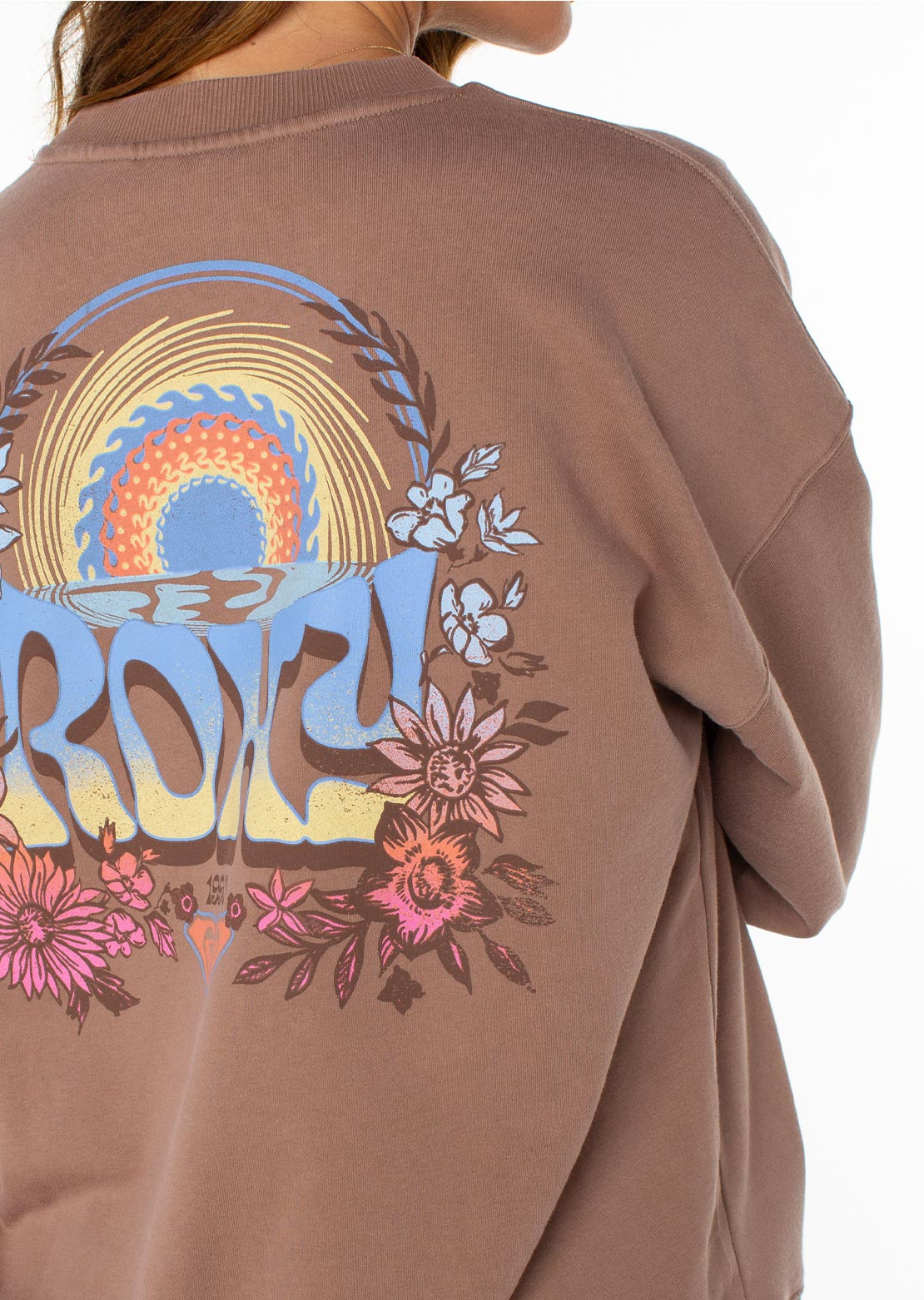 Roxy Women's Lineup Oversized Crewneck Sweater Brownie Tribal Sunset