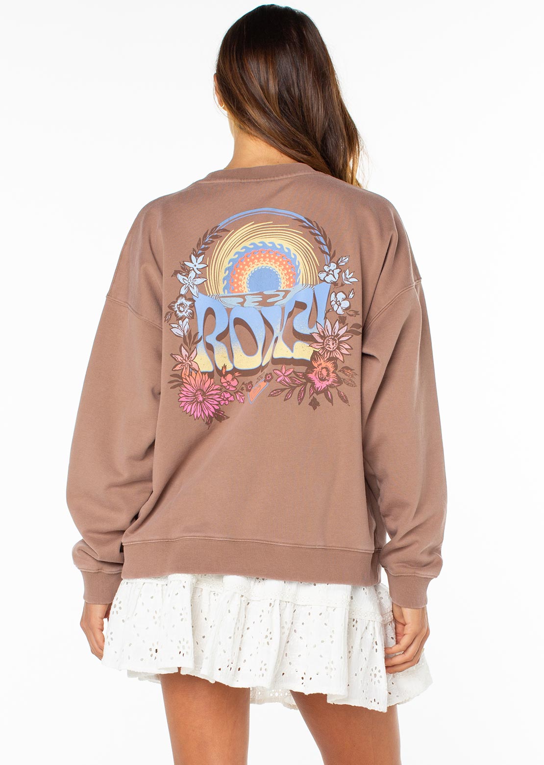 Roxy Women's Lineup Oversized Crewneck Sweater Brownie Tribal Sunset