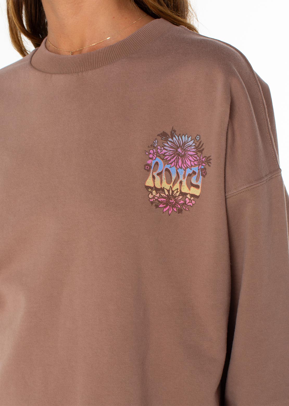 Roxy Women's Lineup Oversized Crewneck Sweater Brownie Tribal Sunset