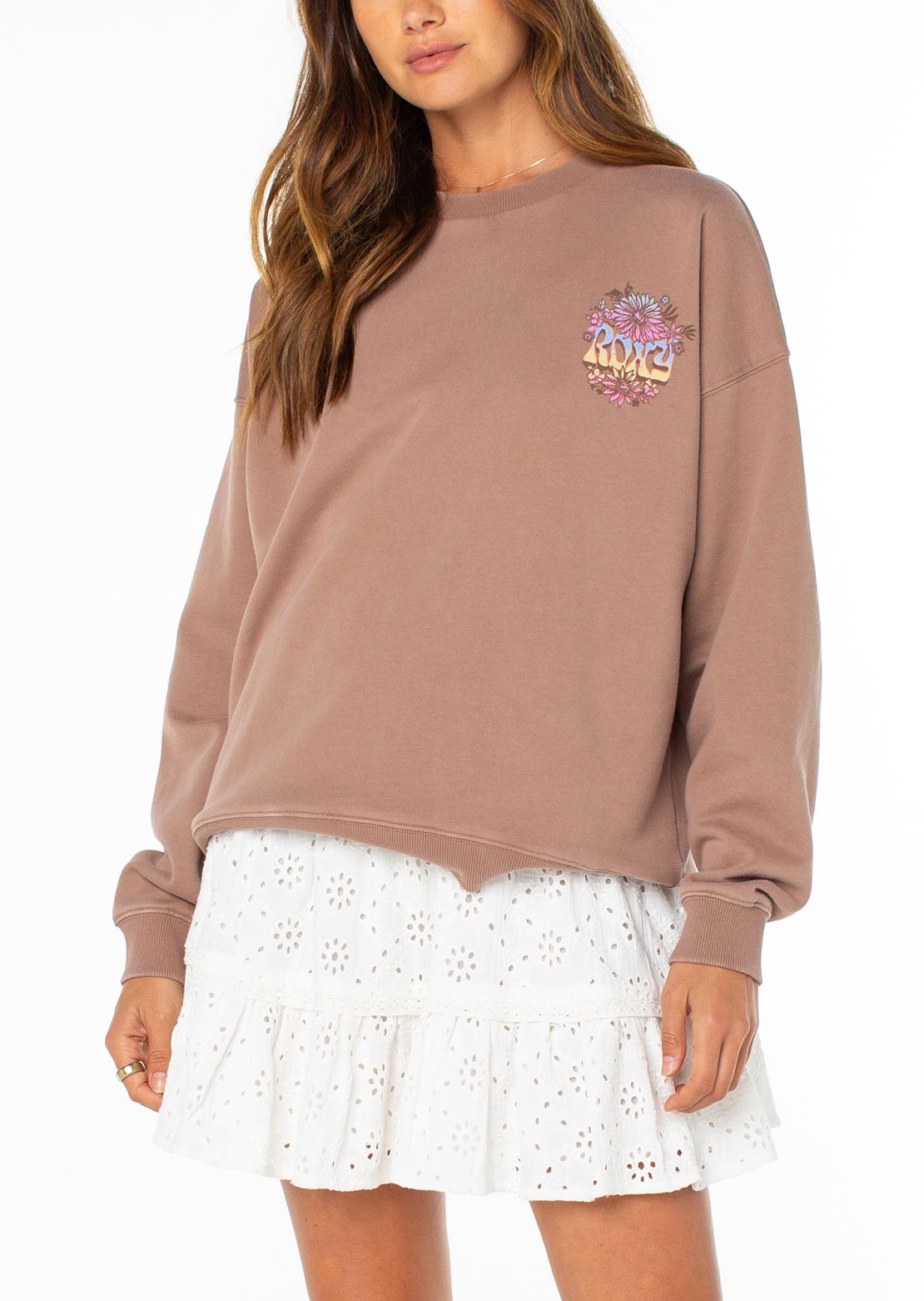 Roxy Women's Lineup Oversized Crewneck Sweater Brownie Tribal Sunset