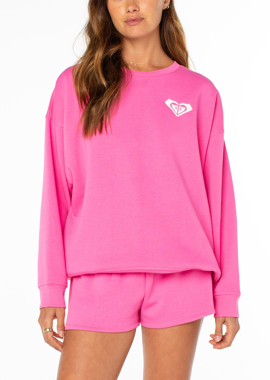 Roxy Women's Morning Stroll Fleece Top Shocking Pink Hey Girl