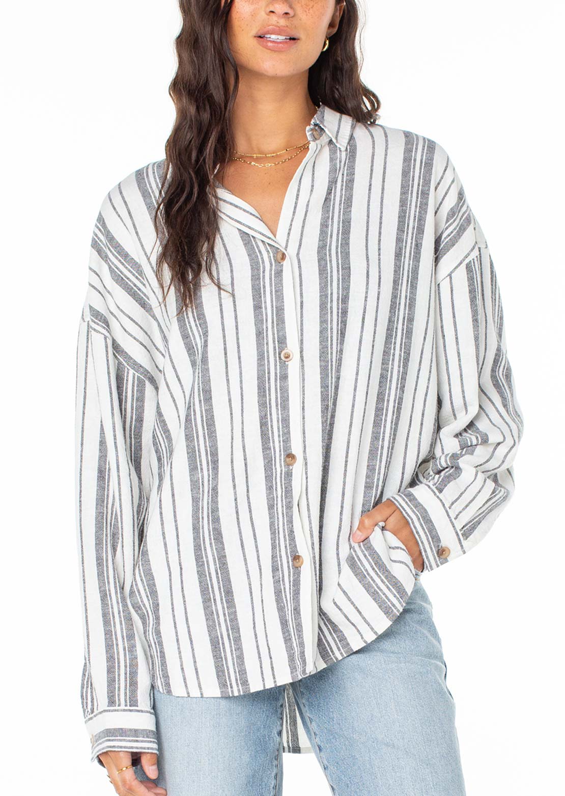 Roxy Women's Morning Time Top White/Black Stripe