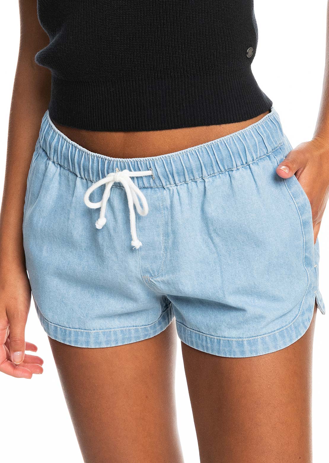 Roxy Women&#39;s New Impossible Denim Mid Shorts Light Blue