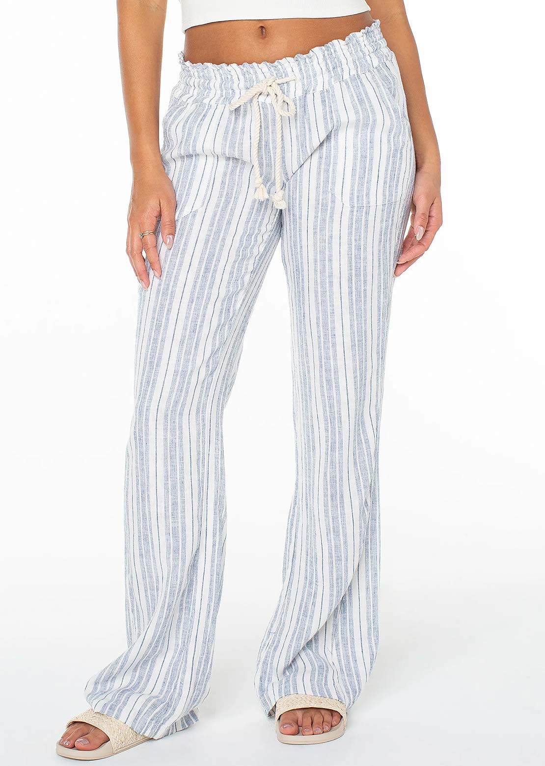 Roxy Women's Oceanside Stripe Pants Blue Horizon Lisbon Stripe