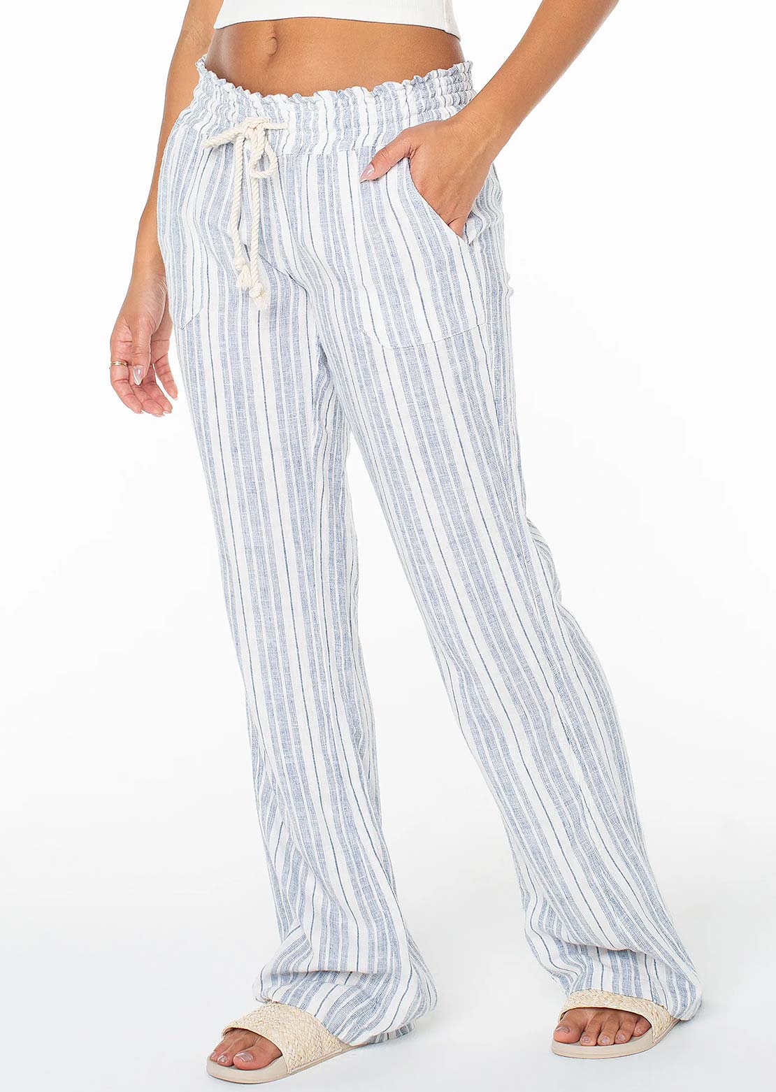 Roxy Women's Oceanside Stripe Pants Blue Horizon Lisbon Stripe