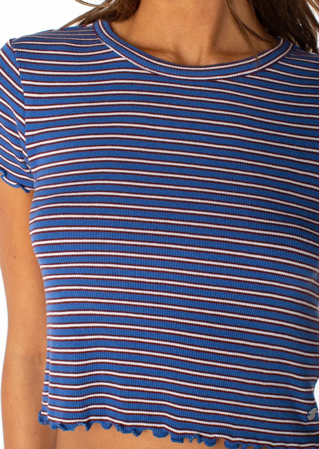 Roxy Women's Poolside Crop T-Shirt Dutch Blue Rewind Stripe