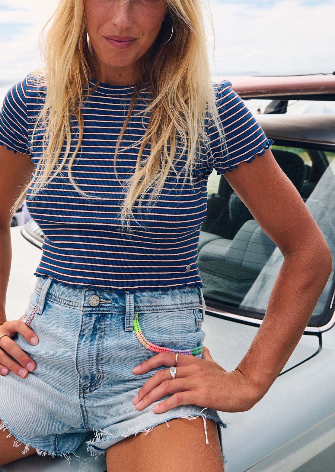 Roxy Women's Poolside Crop T-Shirt Dutch Blue Rewind Stripe