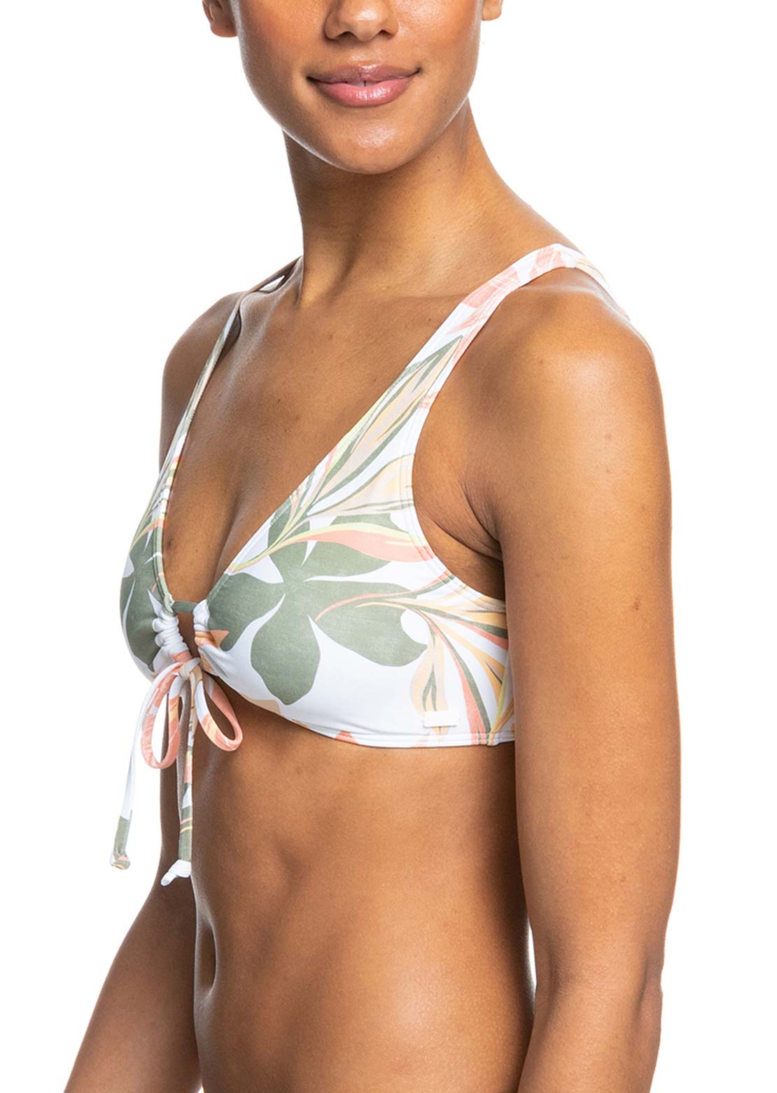 Roxy Women&#39;s PT Beach Classics New Bralette Bikini Top Bright White Subtly