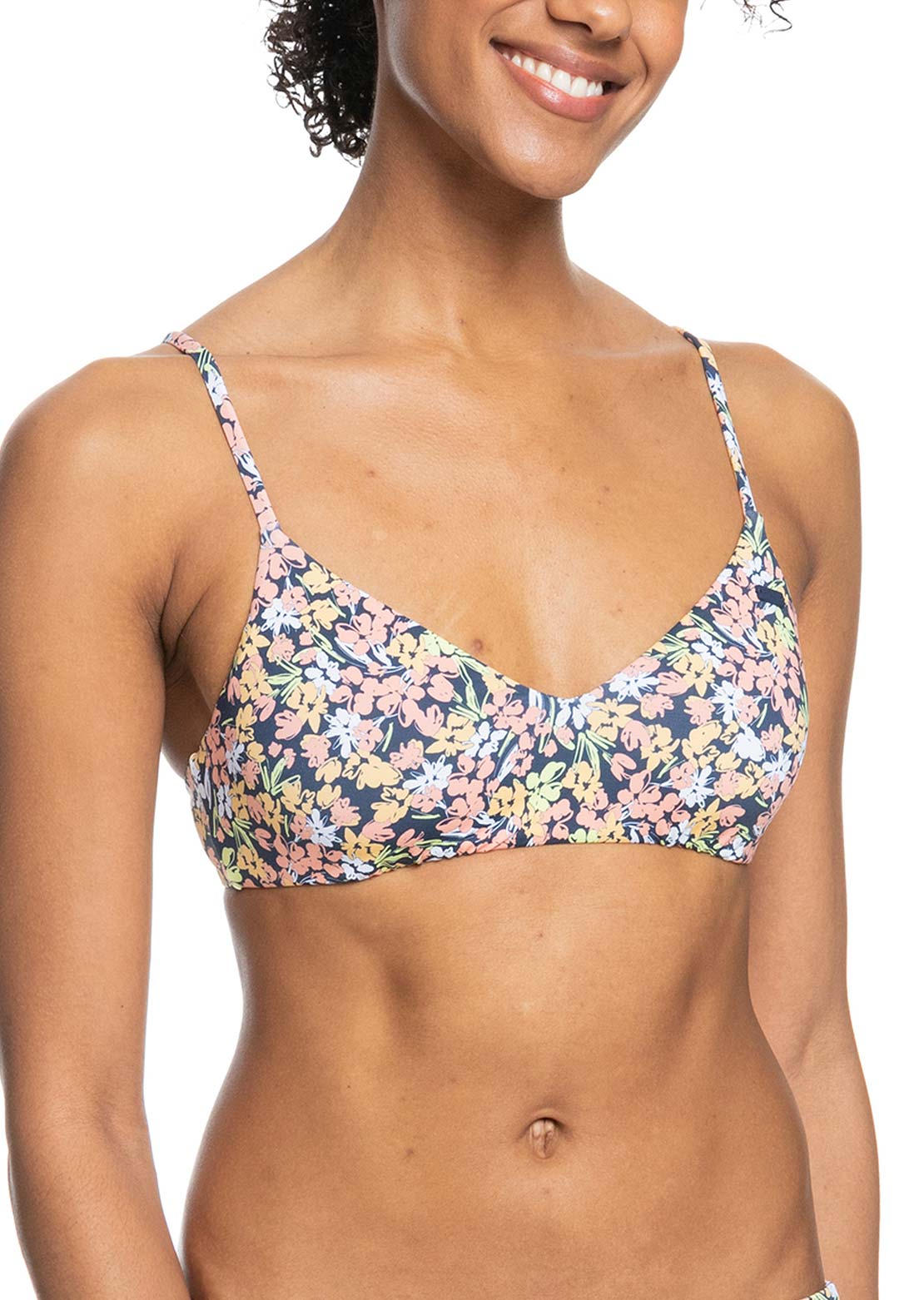 Roxy Women&#39;s PT Beach Classics Strappy Bra Bikini Top Mood Indigo Ditsy Lo