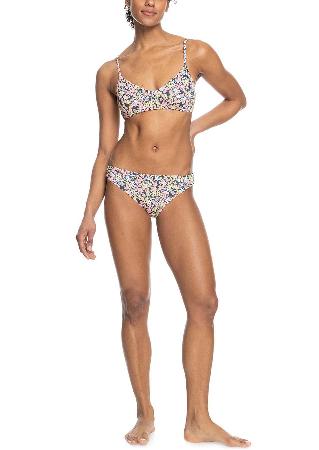 Roxy Women&#39;s PT Beach Classics Strappy Bra Bikini Top Mood Indigo Ditsy Lo