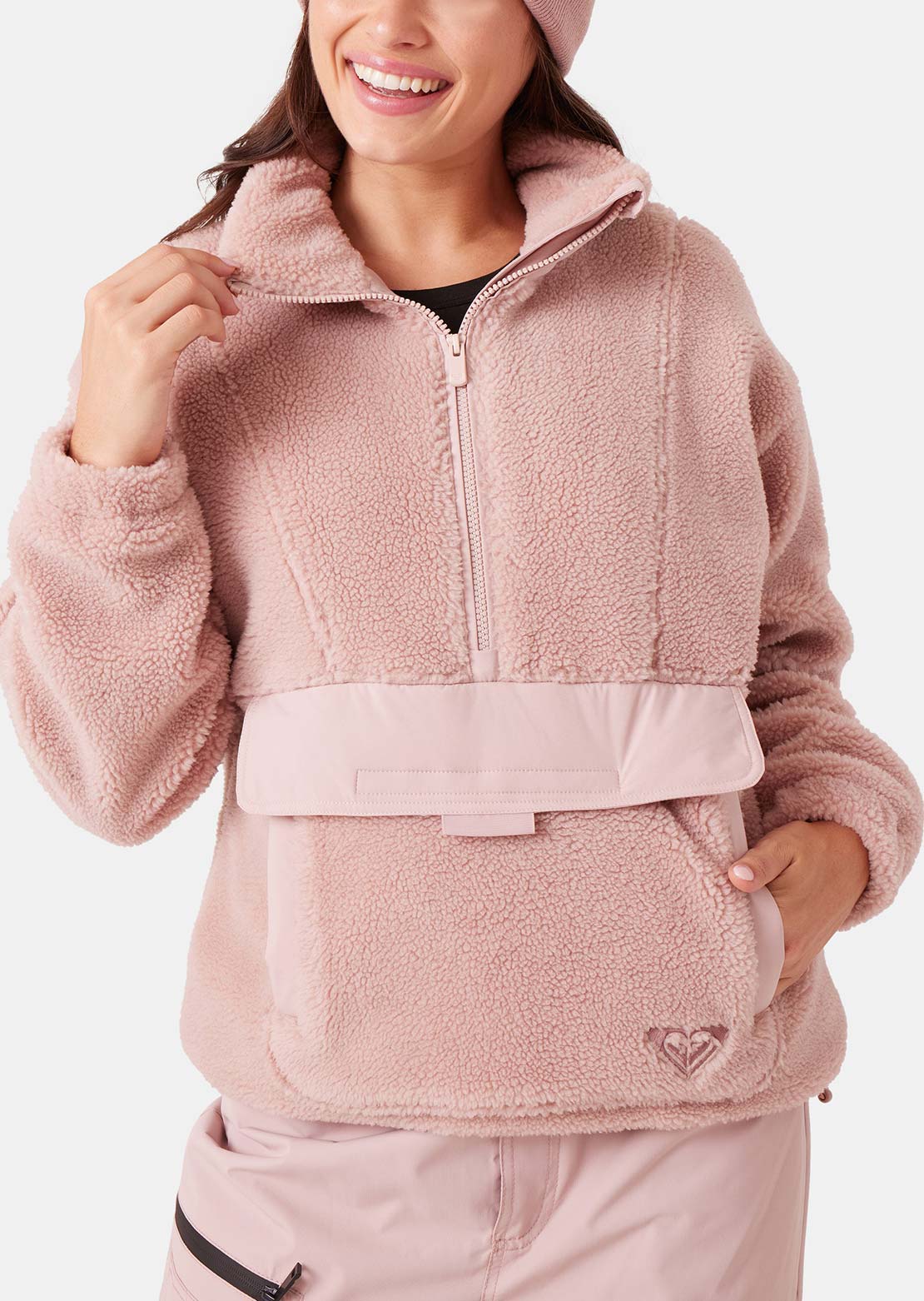 Roxy Women's Rita Half Zip Sherpa Anorak Jacket Adobe Rose