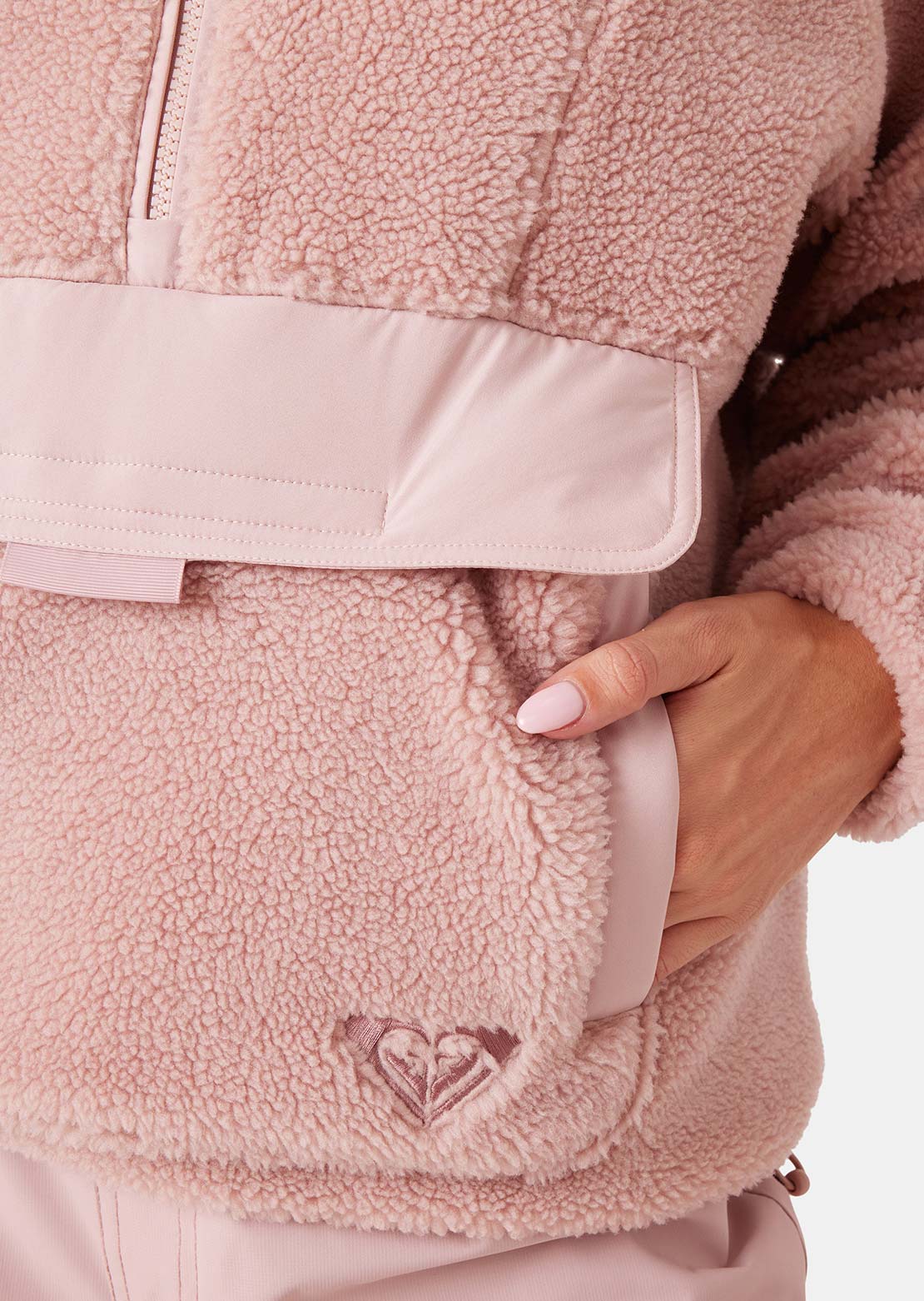 Roxy Women's Rita Half Zip Sherpa Anorak Jacket Adobe Rose