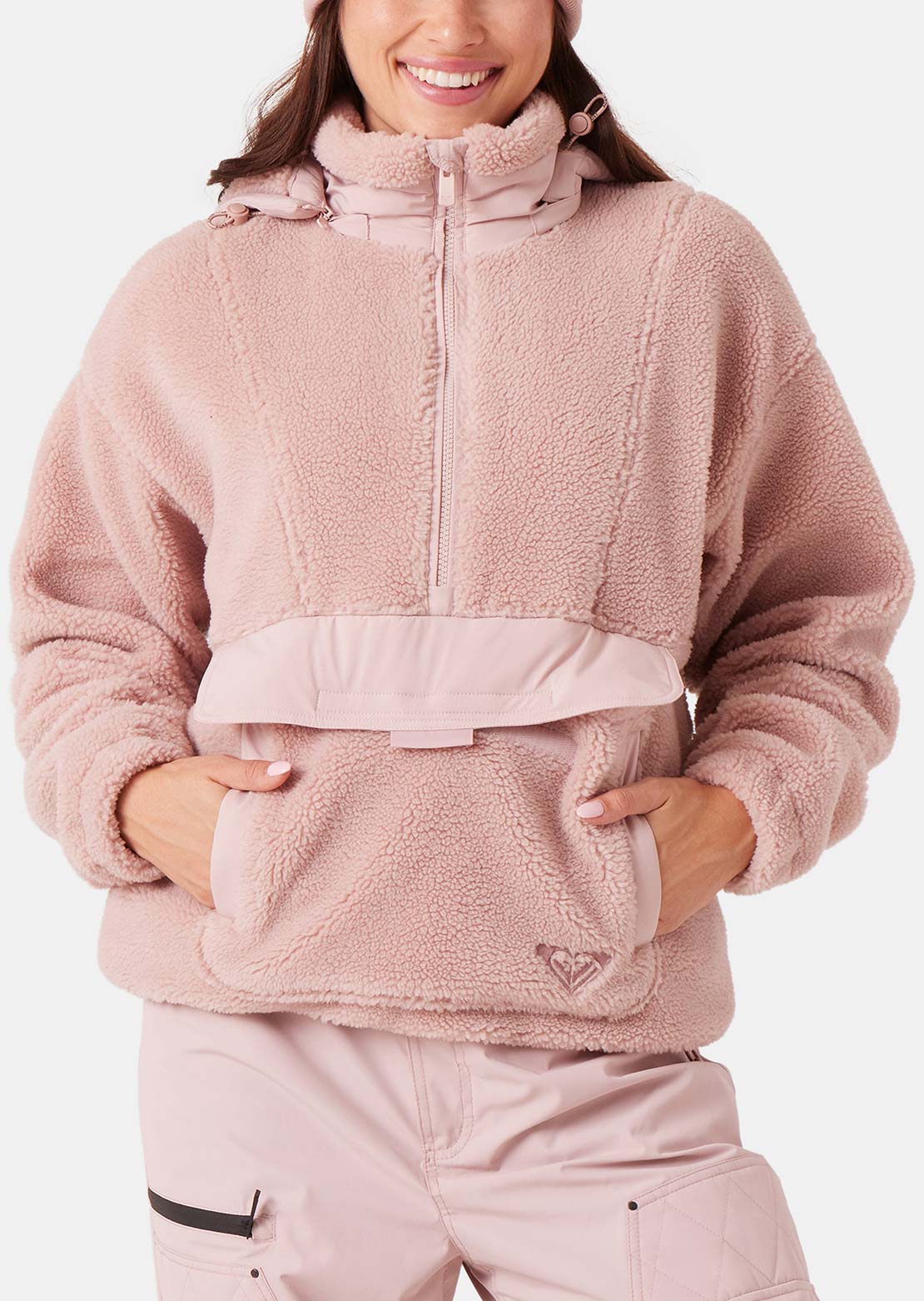 Roxy Women's Rita Half Zip Sherpa Anorak Jacket Adobe Rose