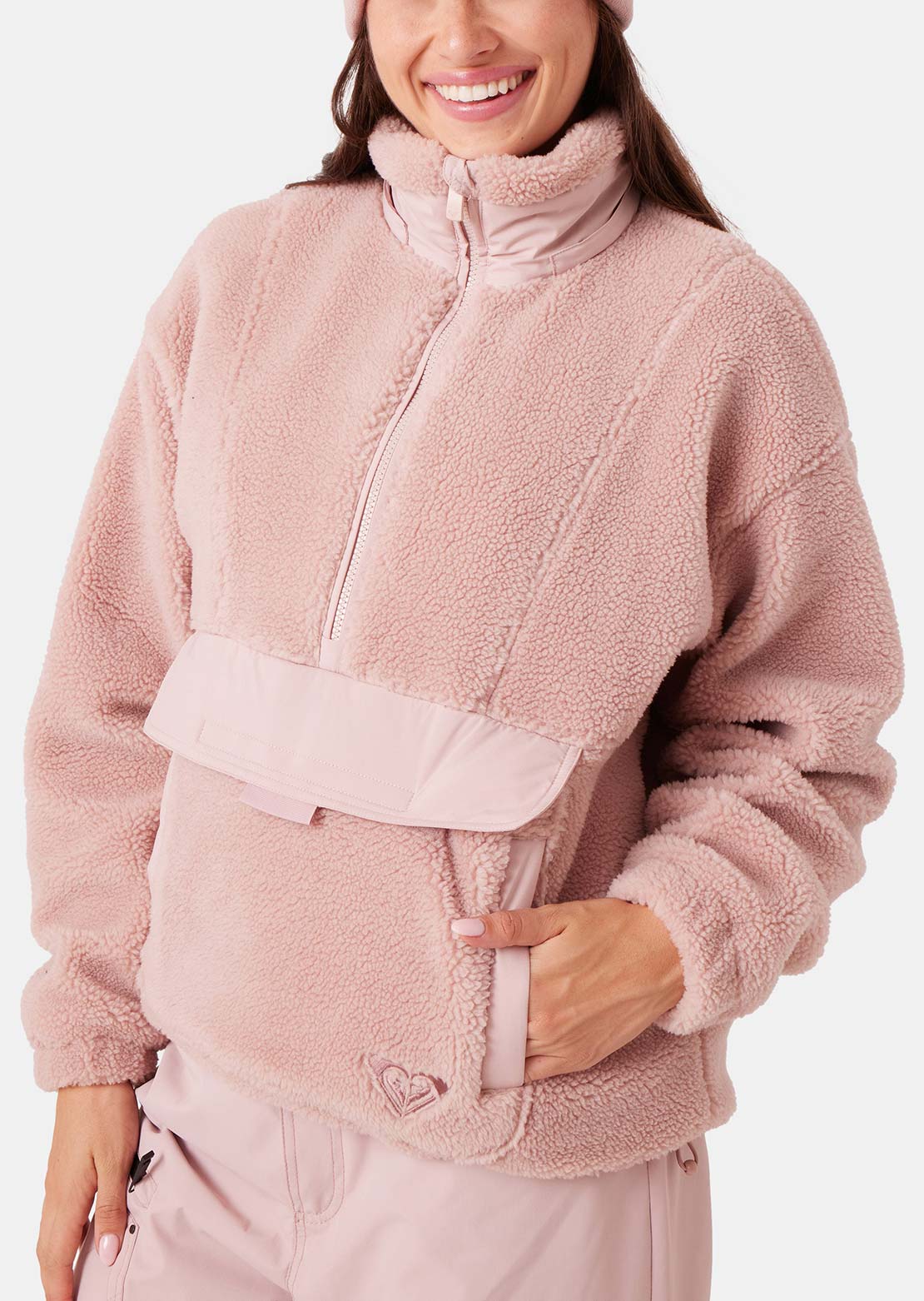 Roxy Women's Rita Half Zip Sherpa Anorak Jacket Adobe Rose