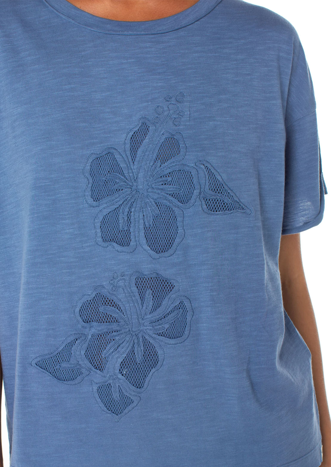 Roxy Women's Sunset Sessions T-Shirt Blue Horizon/Hibiscus Cut Out
