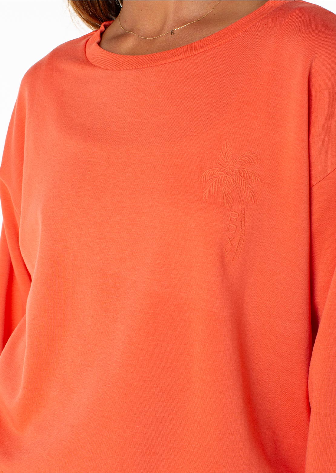 Roxy Women's Surfing By Moonlight Fleece Top Hot Coral Foggy Palm Emb