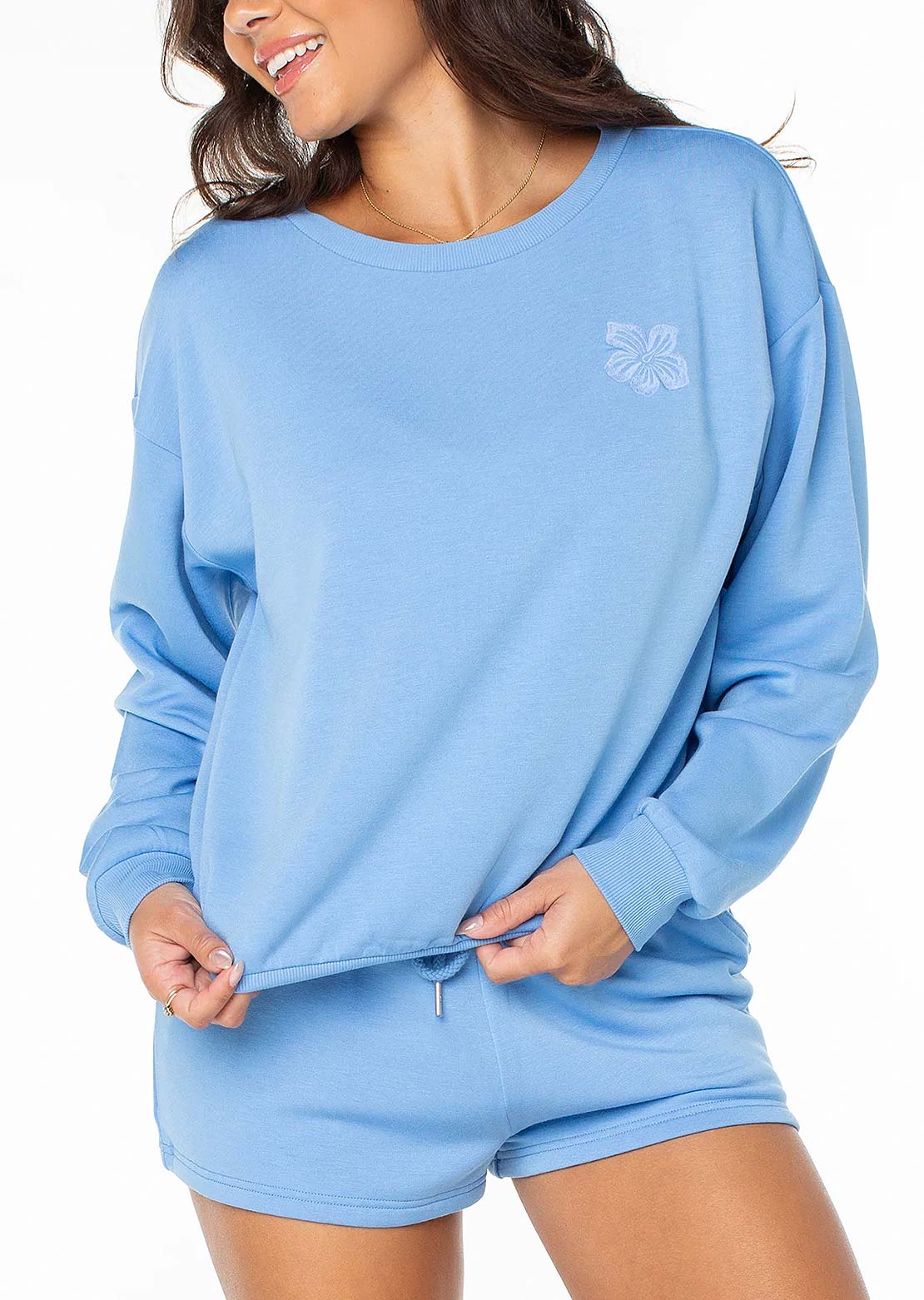 Roxy Women's Surfing By Moonlight Long Sleeve Silver Lake Hibiscus EMB