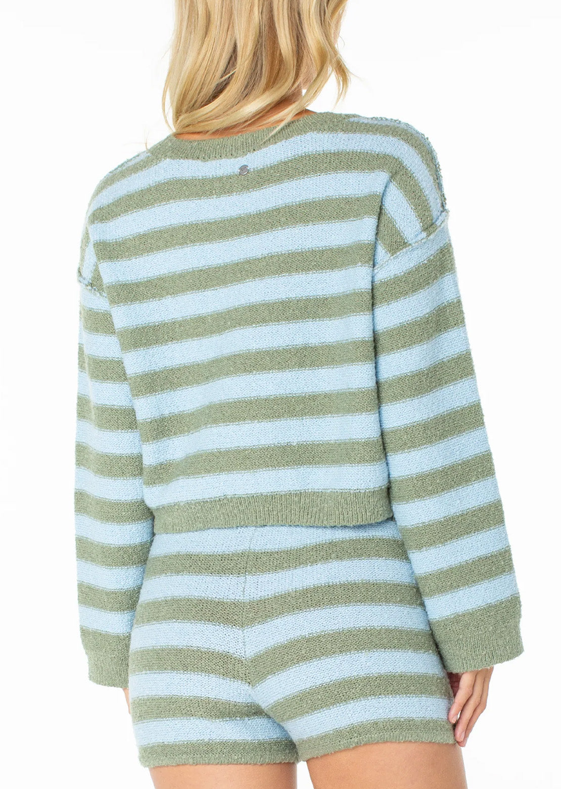 Roxy Women's Swell Season Stripe Sweater Oil Green Freebird Stripe