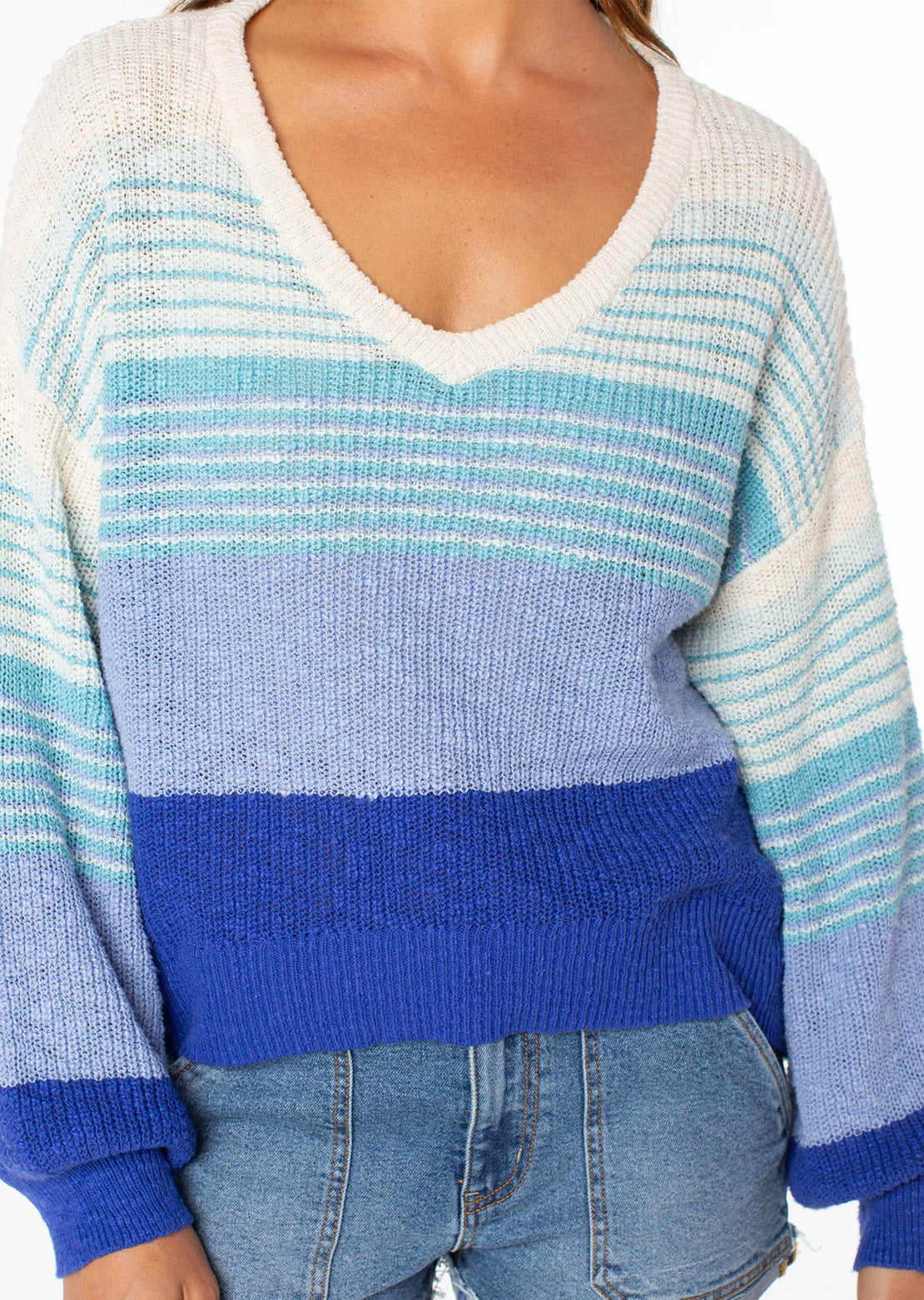 Roxy Women's Vibe Level Sweater Surf The Web Beach Goer Stripe