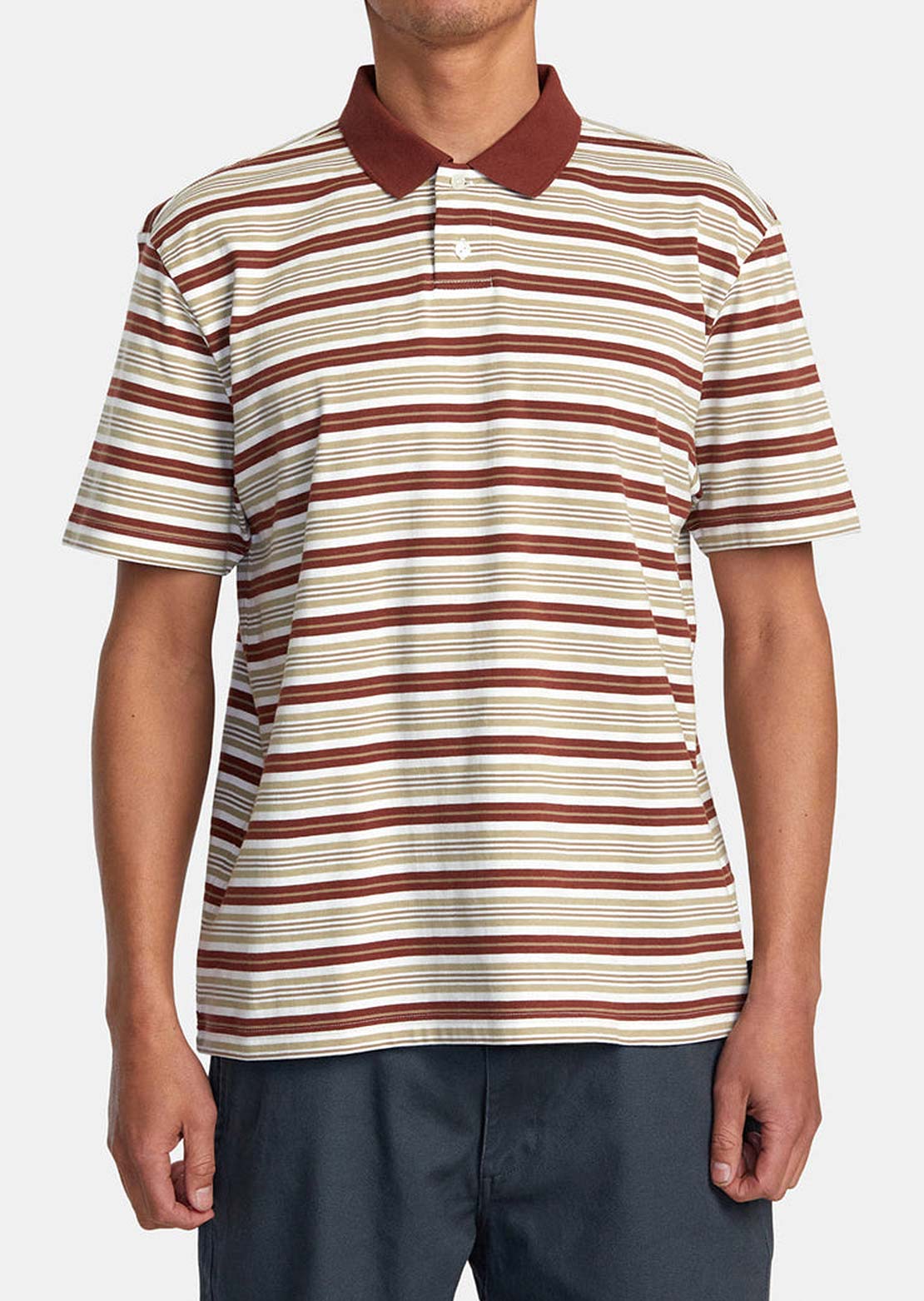 RVCA Men’s Uptown Stripe Polo Short Sleeve Polo Shirt Antique White