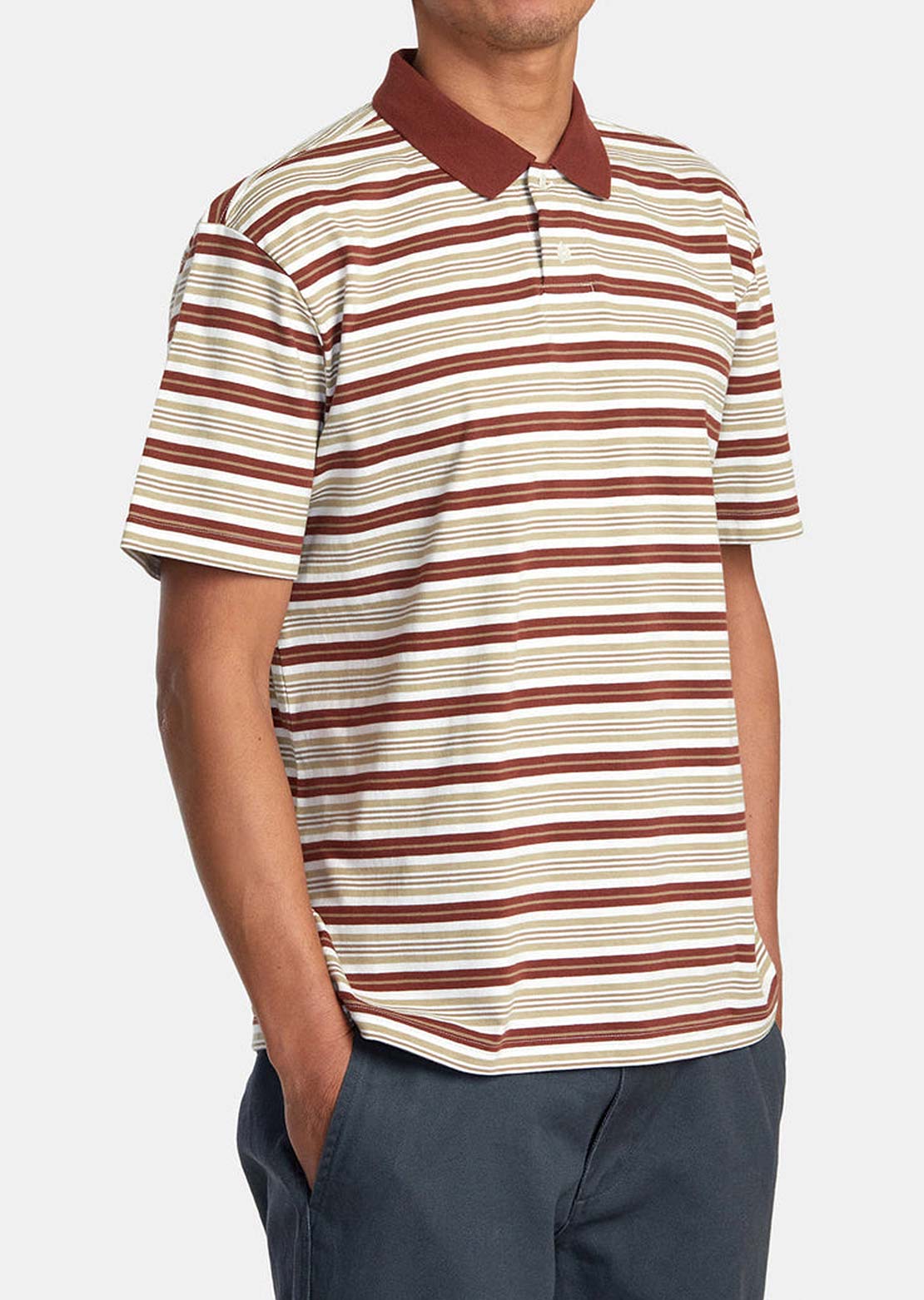 RVCA Men’s Uptown Stripe Polo Short Sleeve Polo Shirt Antique White