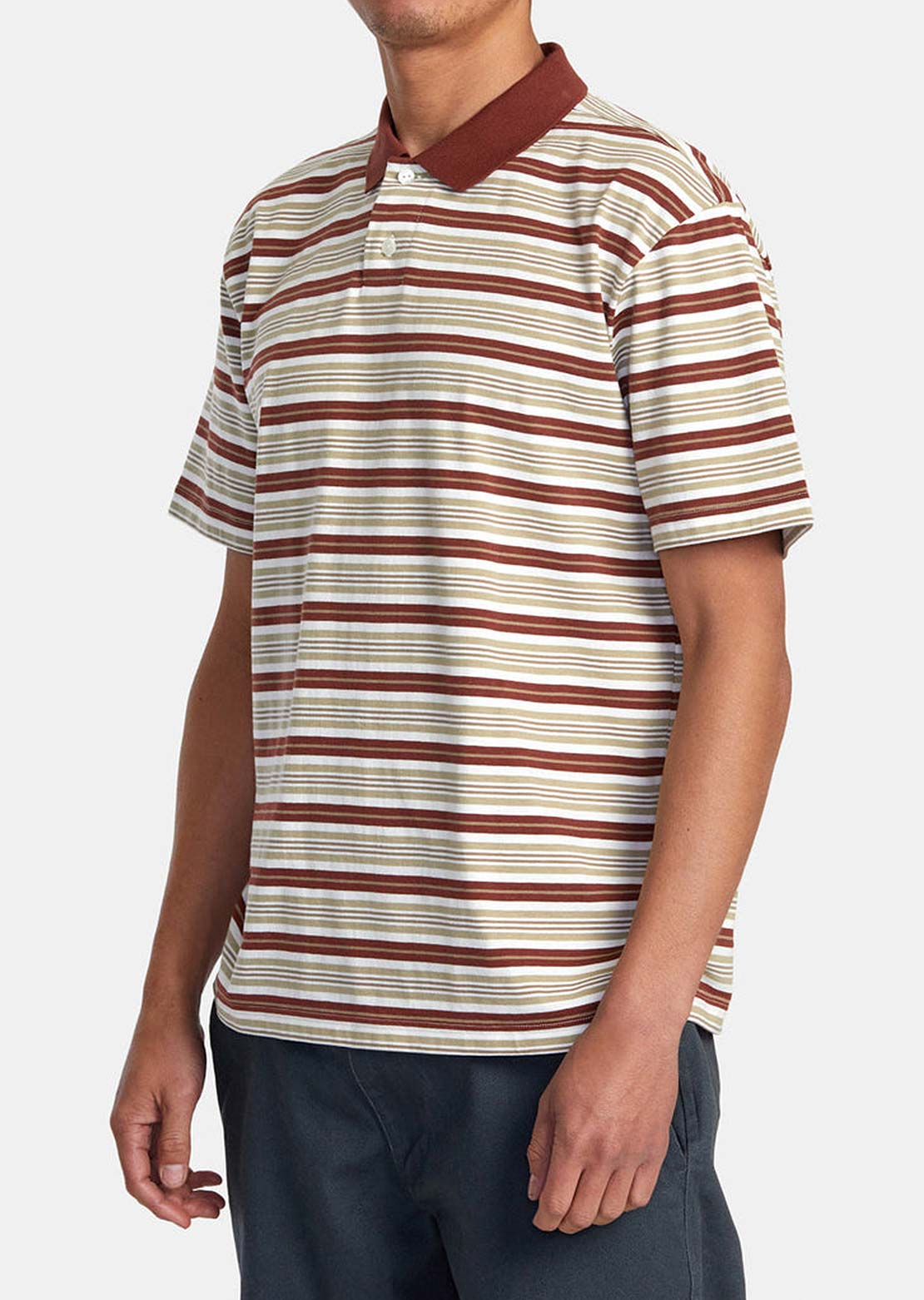 RVCA Men’s Uptown Stripe Polo Short Sleeve Polo Shirt Antique White