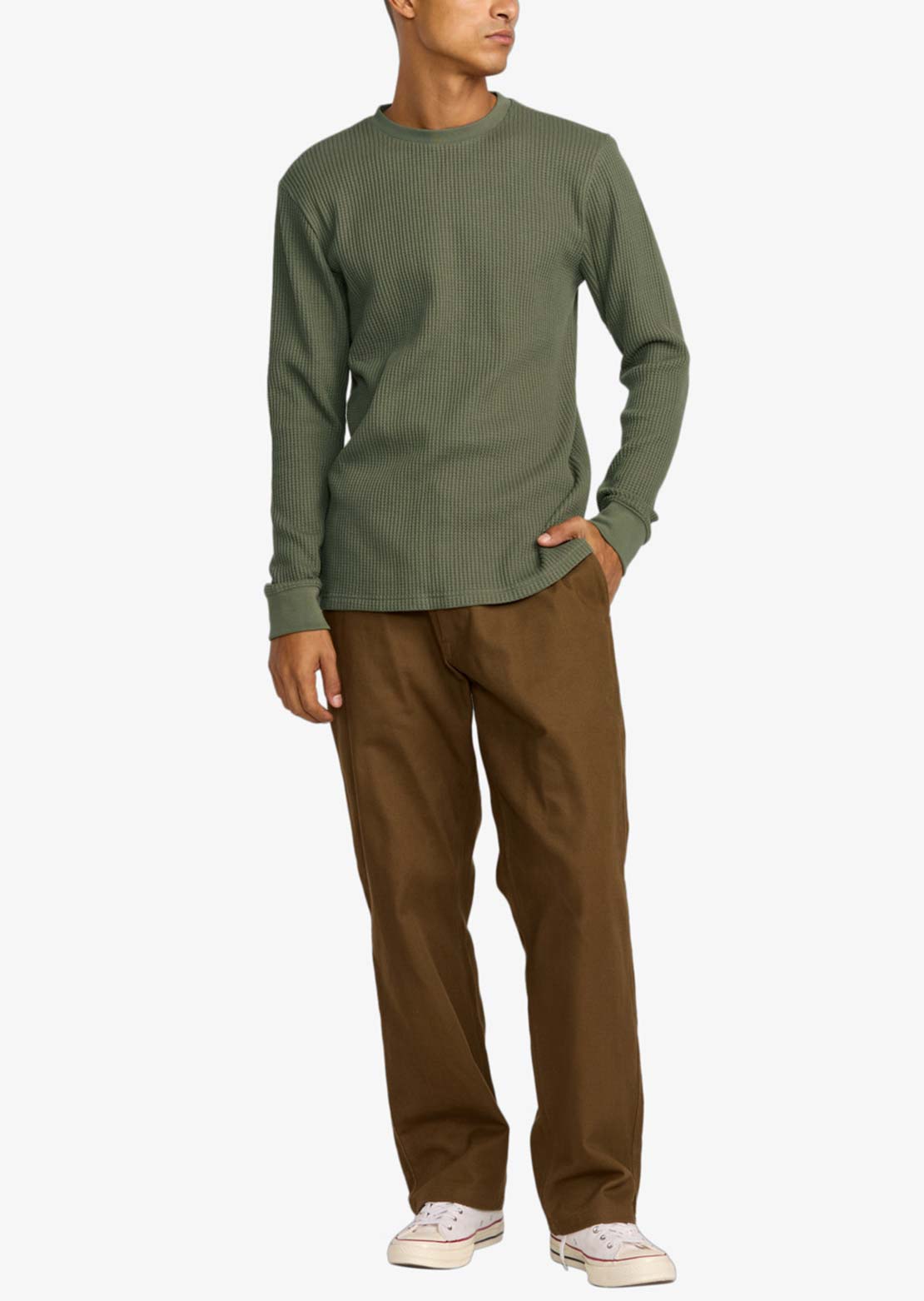 RVCA Men's Day Shift Thermal Long Sleeve Olive