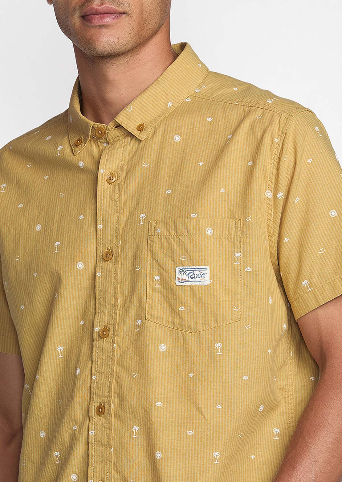 RVCA Men's Exotica Seersucker T-Shirt Ochre