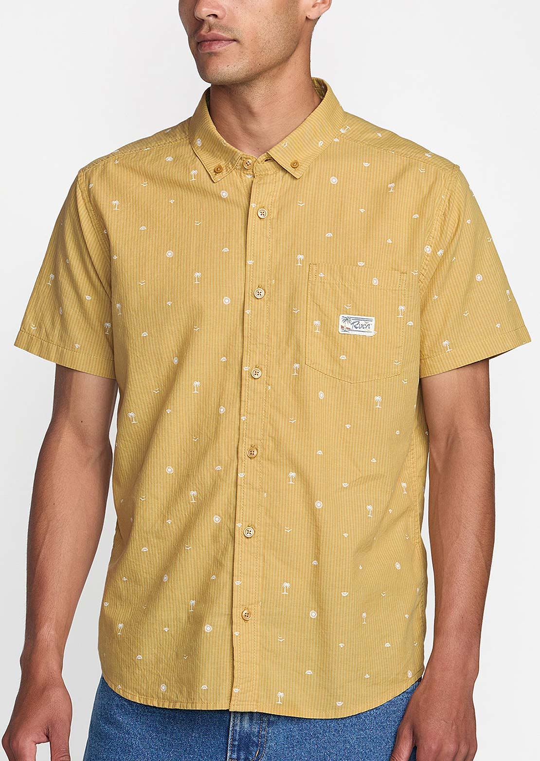 RVCA Men's Exotica Seersucker T-Shirt Ochre
