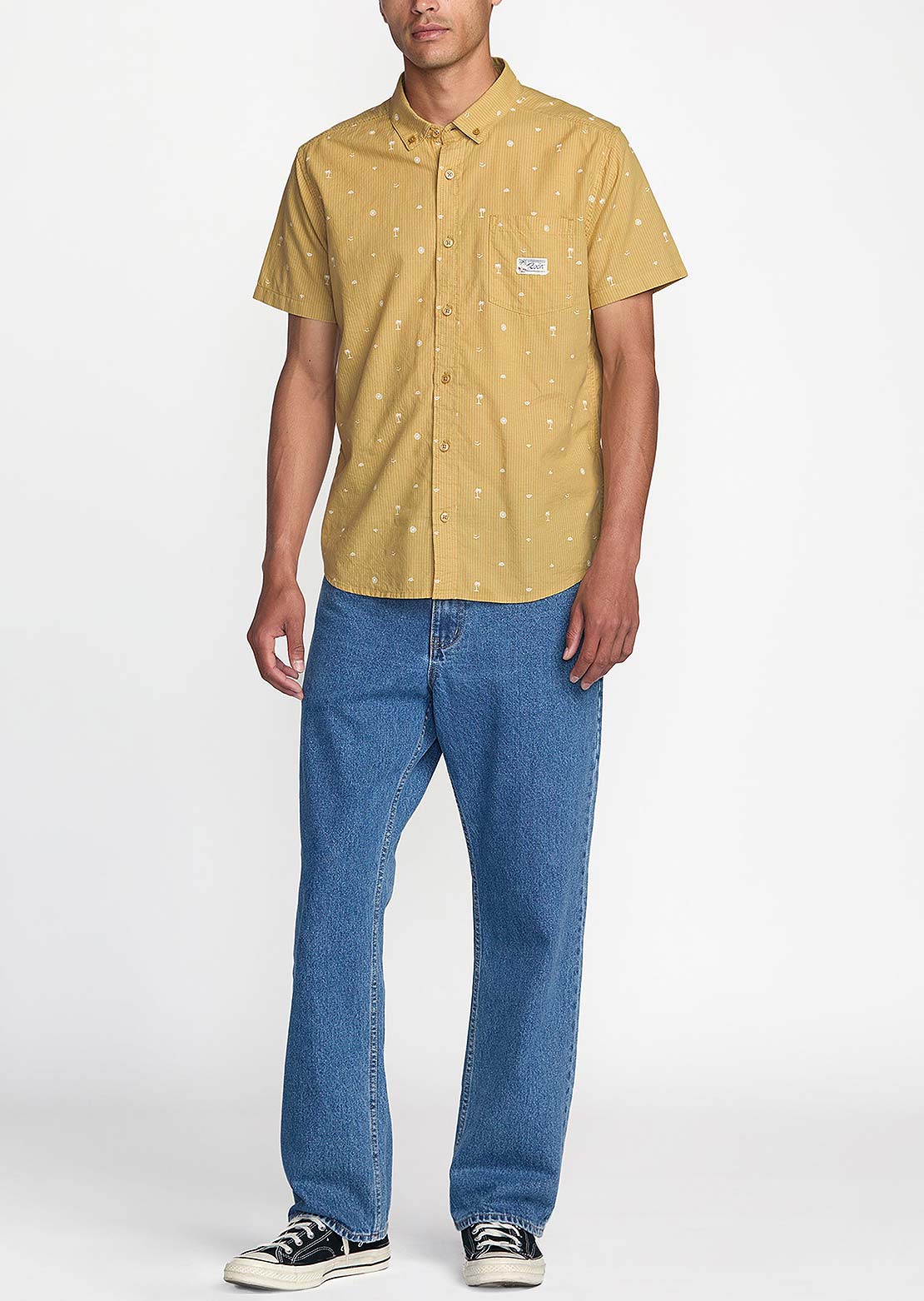 RVCA Men's Exotica Seersucker T-Shirt Ochre