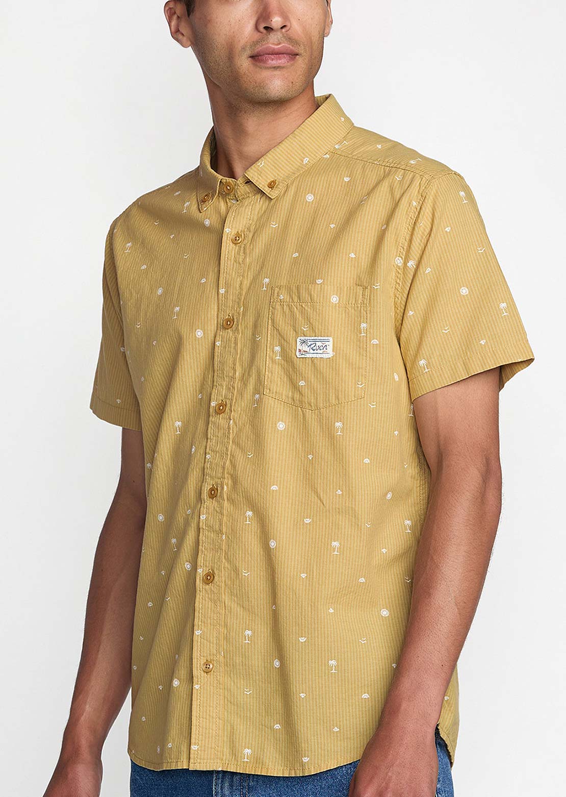 RVCA Men's Exotica Seersucker T-Shirt Ochre