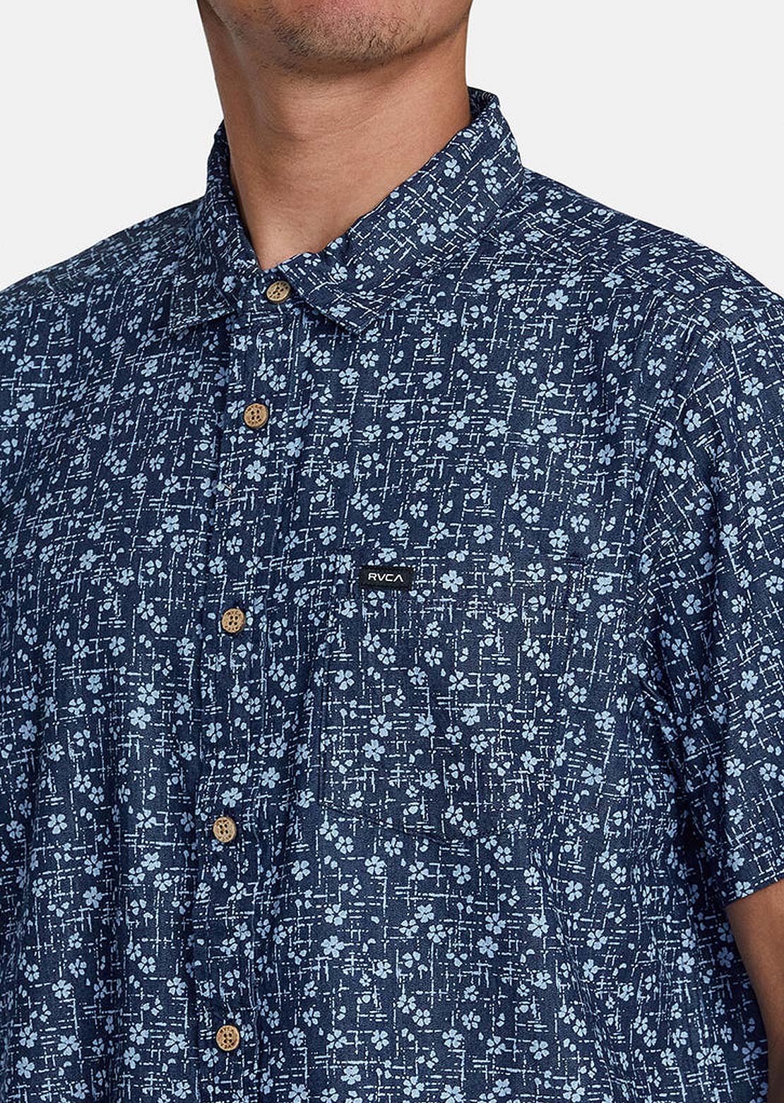 RVCA Men&#39;s Frame Chambray Button Up Shirts Washed Indigo