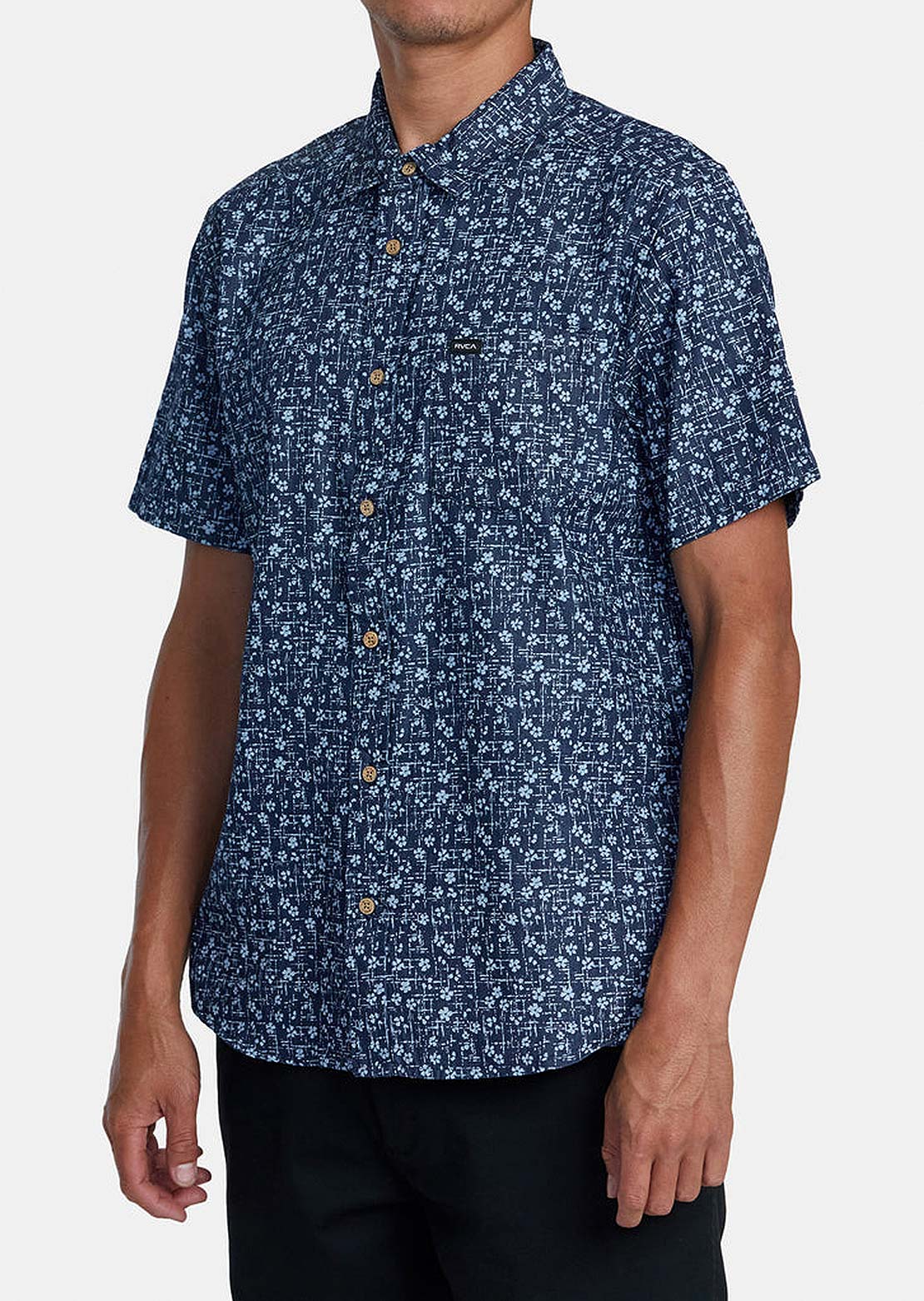 RVCA Men&#39;s Frame Chambray Button Up Shirts Washed Indigo