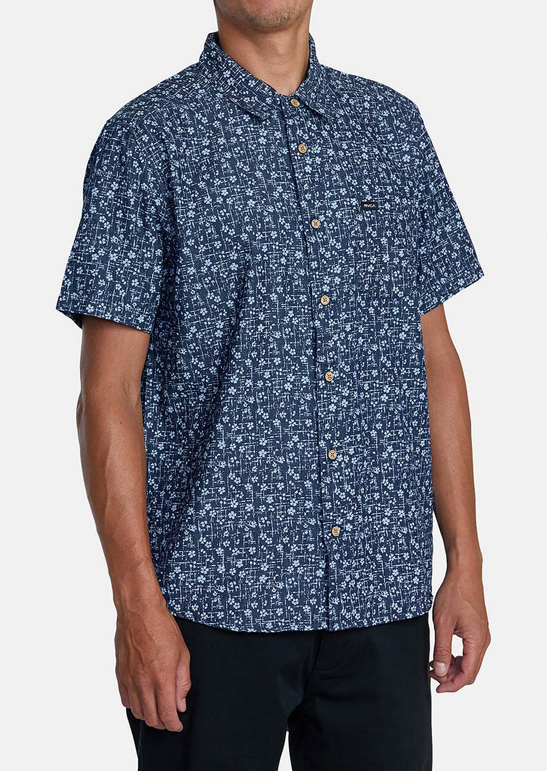 RVCA Men&#39;s Frame Chambray Button Up Shirts Washed Indigo