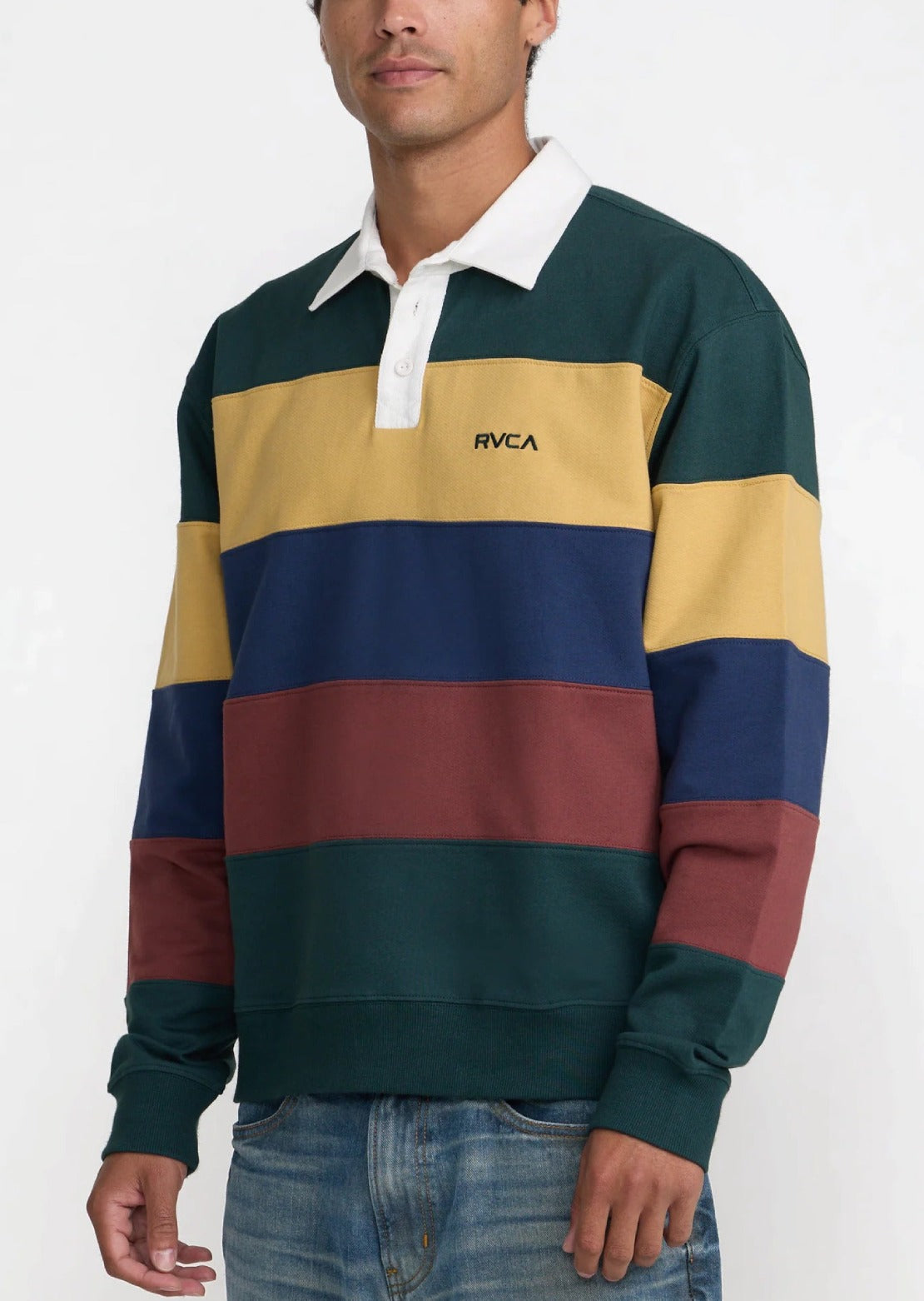 RVCA Men's Insignia Fleece Rugby Longsleeve Dusty Green