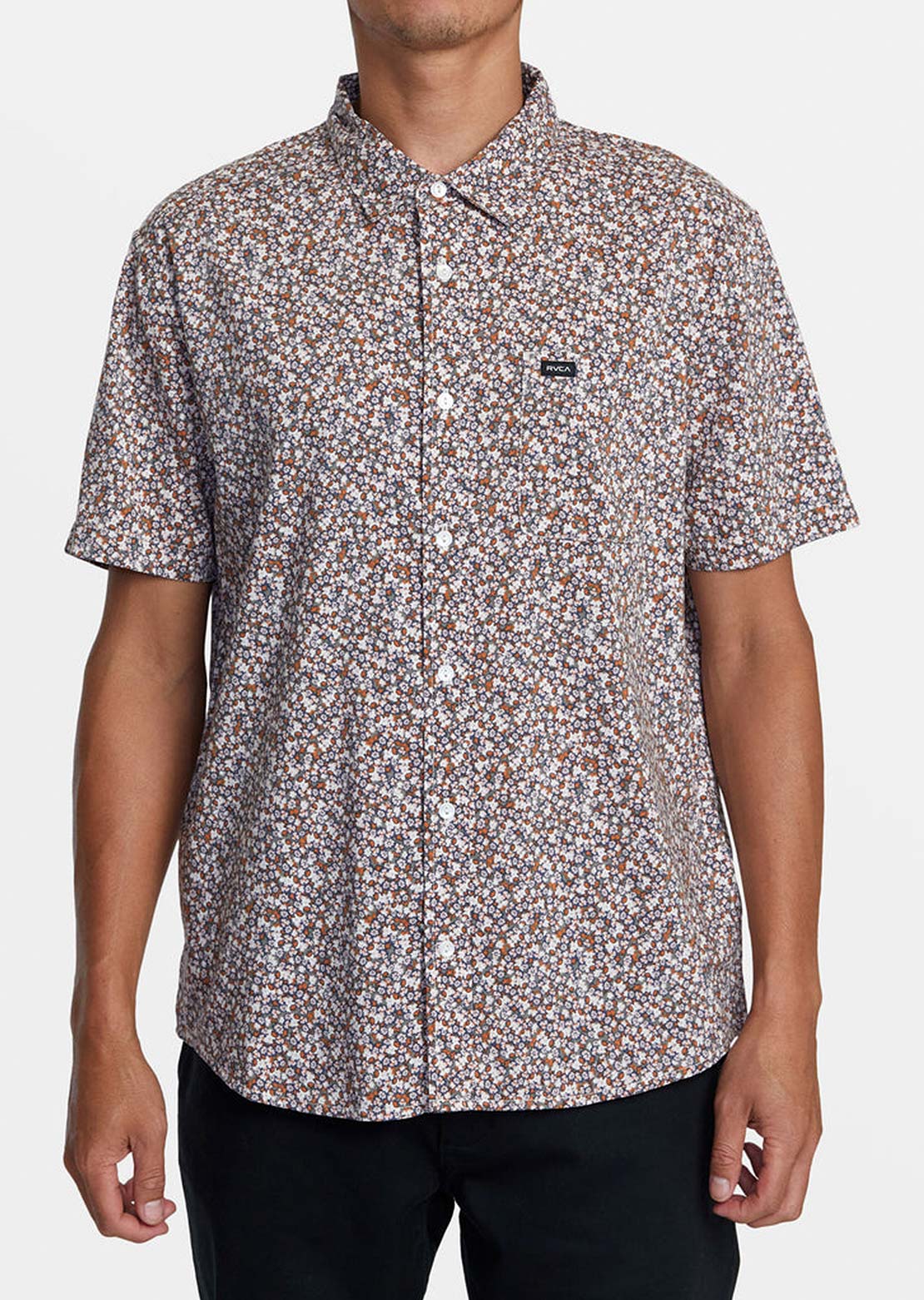 RVCA Men&#39;s Micro Garden Button Up Shirts Pale Mauve