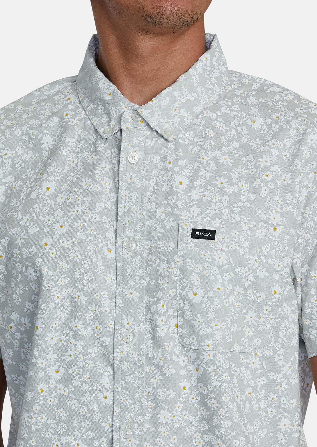 RVCA Men&#39;s Thatll Do Print Button Up Shirts Metal