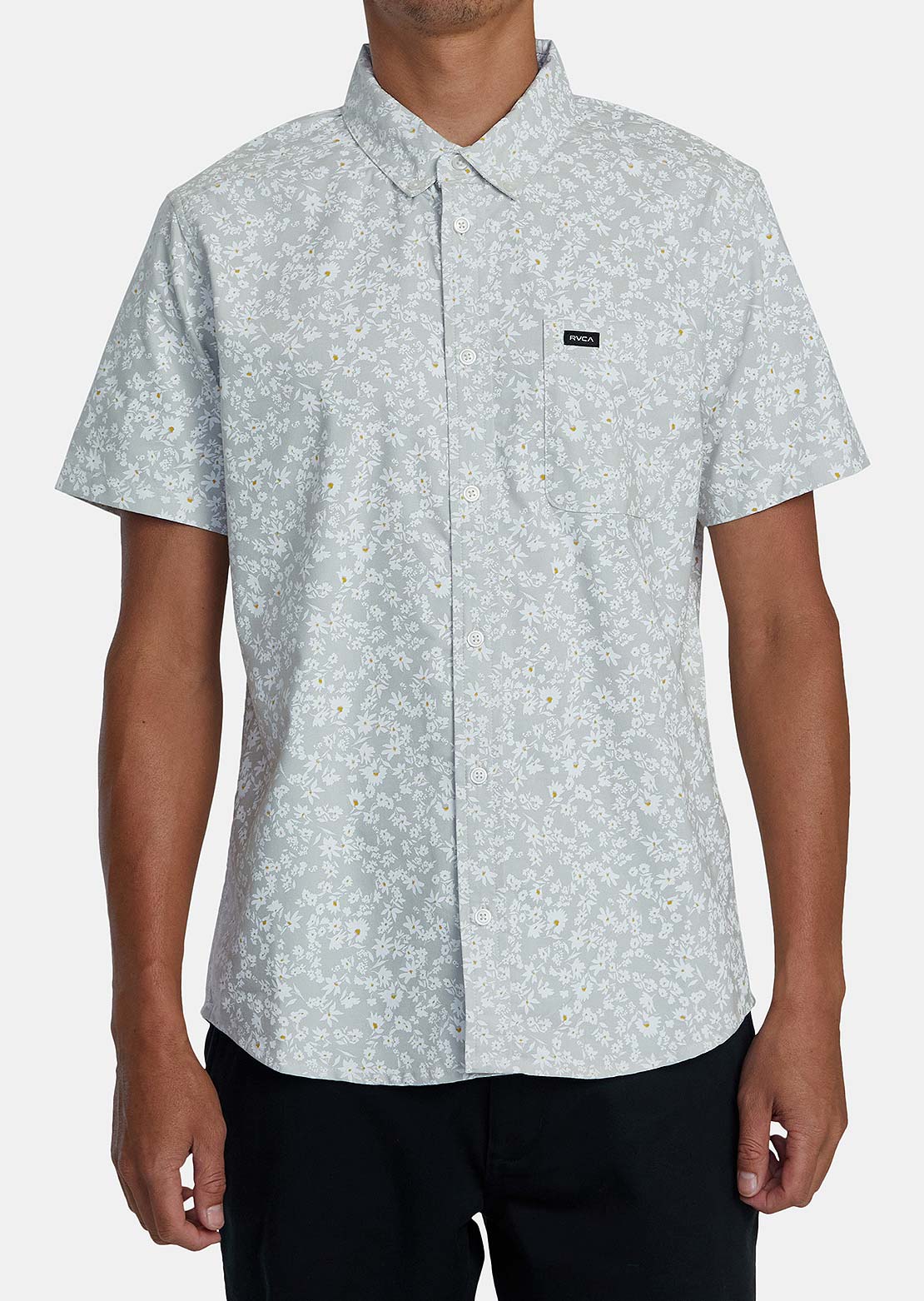 RVCA Men&#39;s Thatll Do Print Button Up Shirts Metal