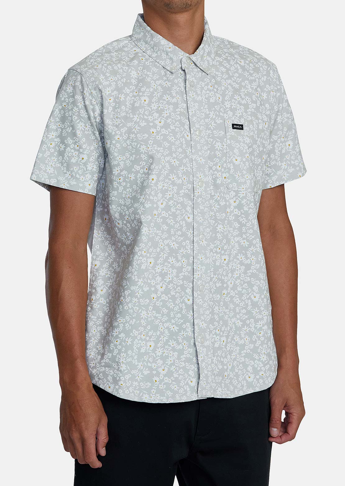RVCA Men&#39;s Thatll Do Print Button Up Shirts Metal