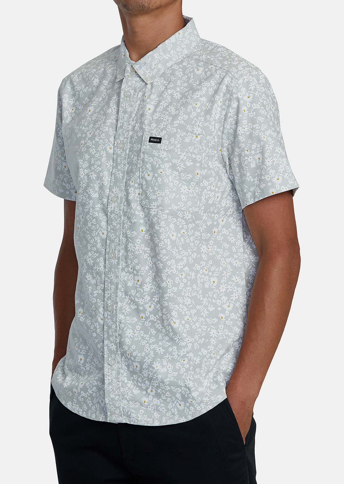 RVCA Men&#39;s Thatll Do Print Button Up Shirts Metal