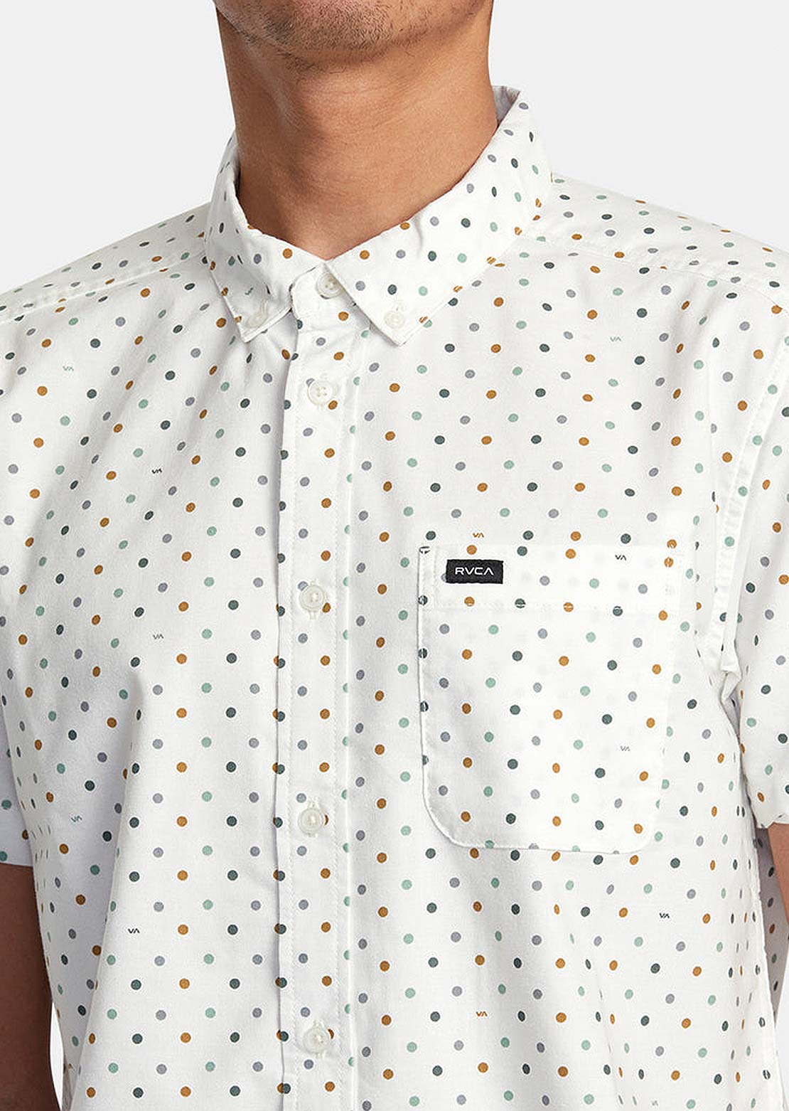 RVCA Men's Thatll Do Print Button Up Shirts Antique White