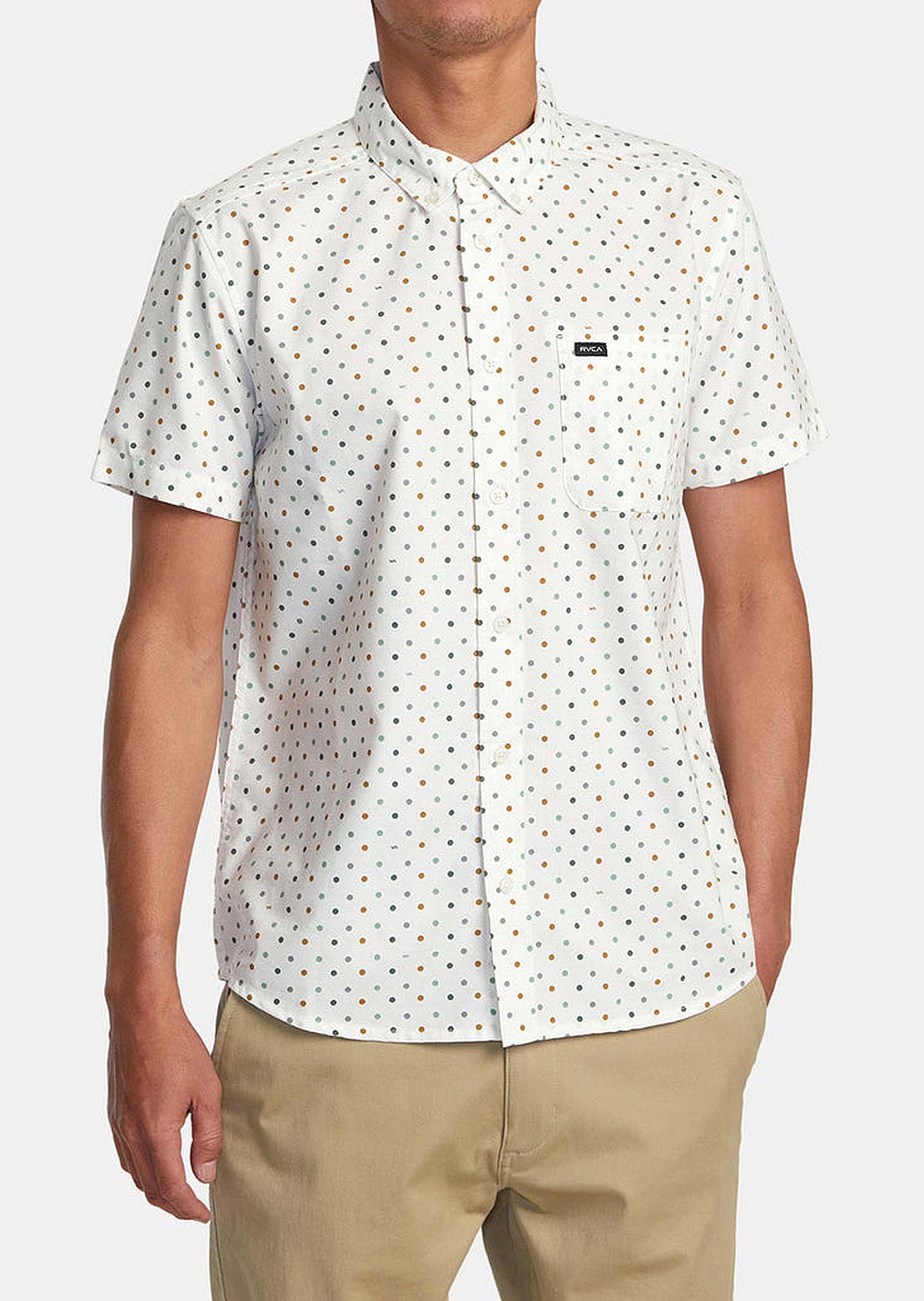 RVCA Men's Thatll Do Print Button Up Shirts Antique White