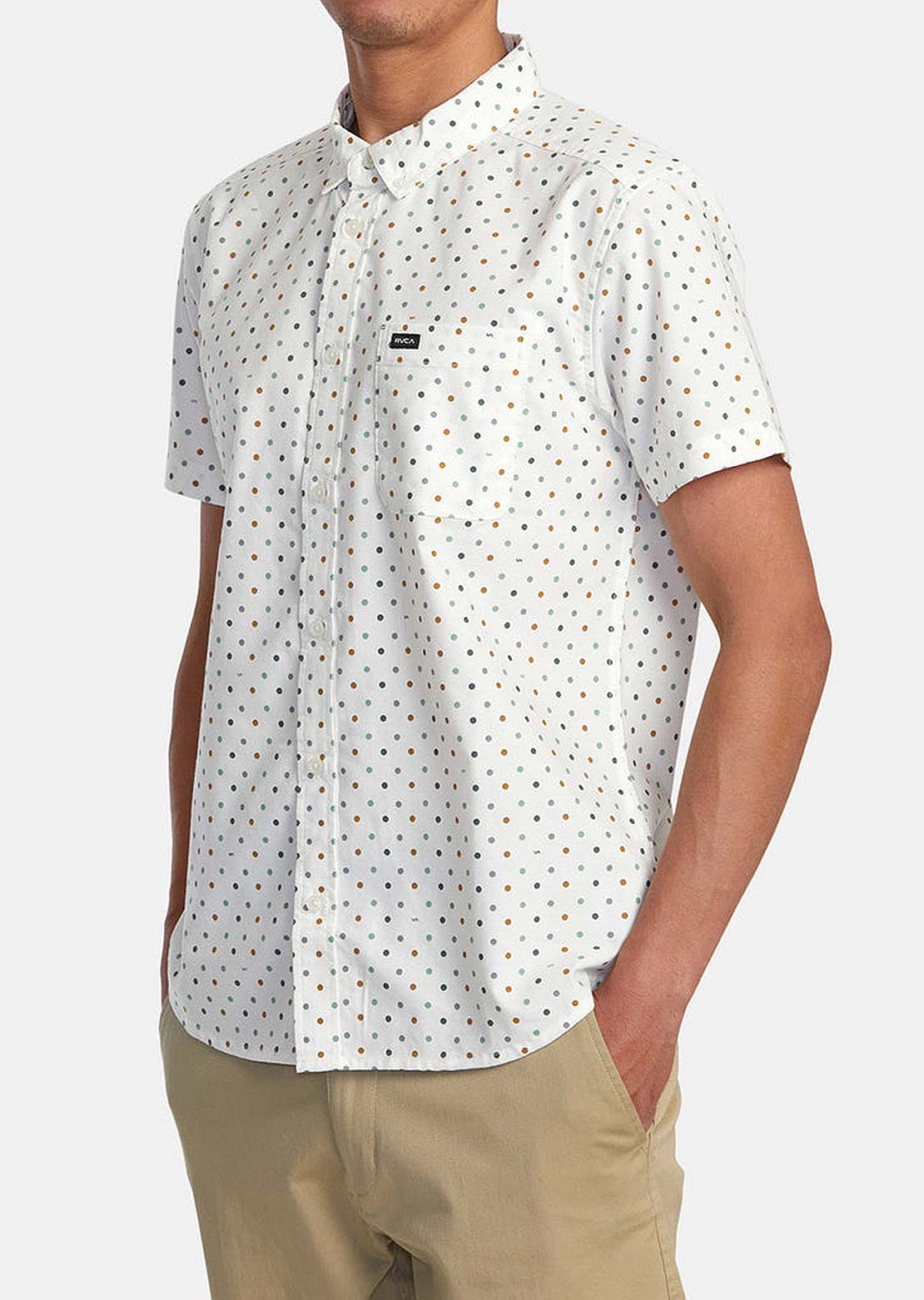RVCA Men's Thatll Do Print Button Up Shirts Antique White