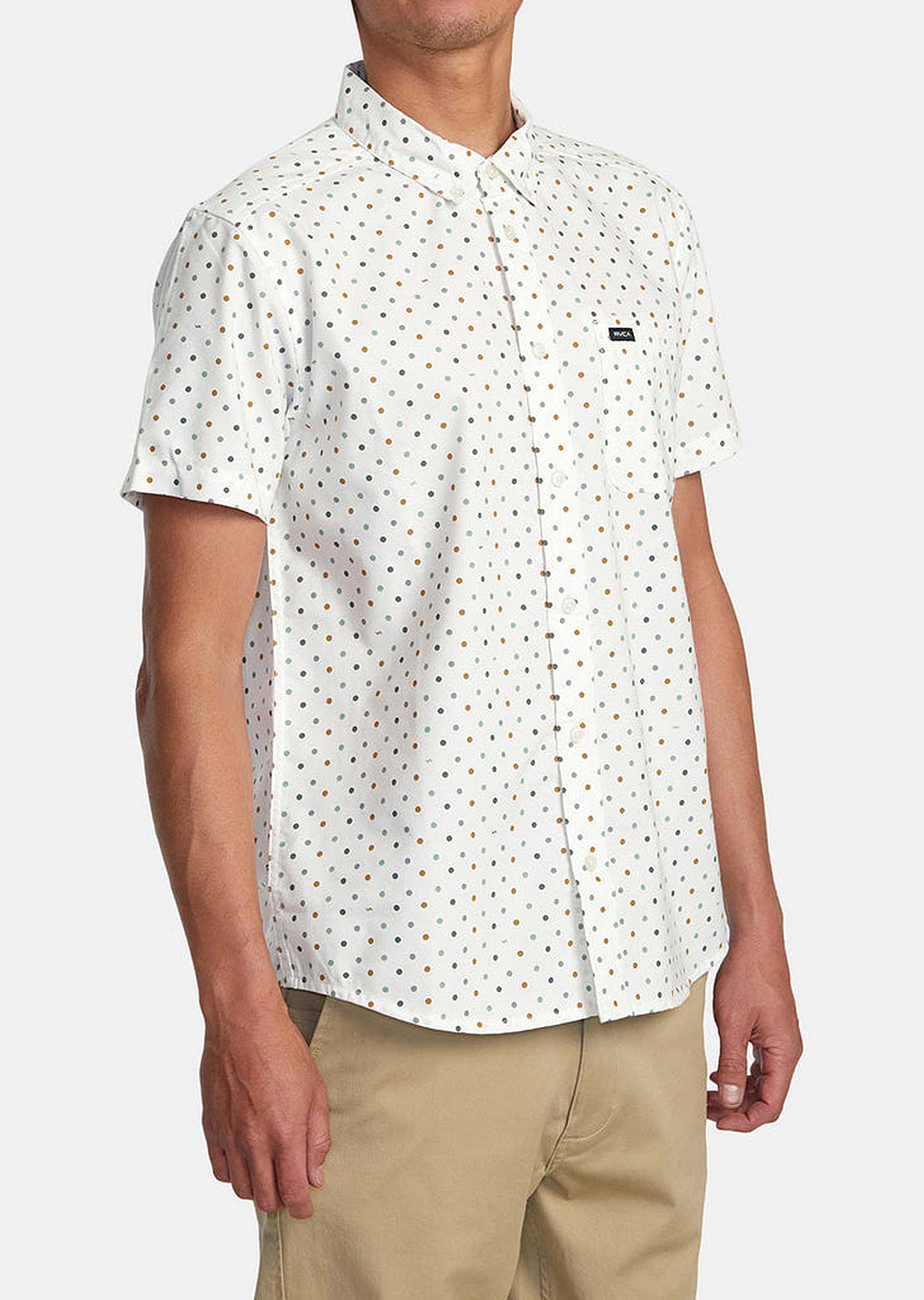 RVCA Men's Thatll Do Print Button Up Shirts Antique White
