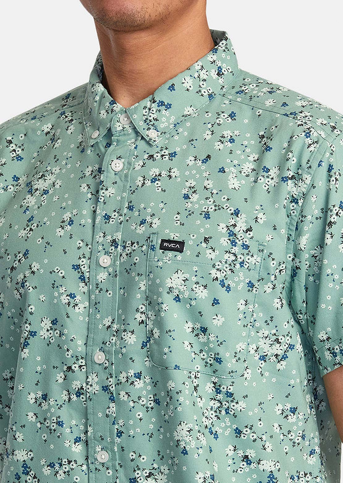 RVCA Men's Thatll Do Print Button Up Shirts Green Haze