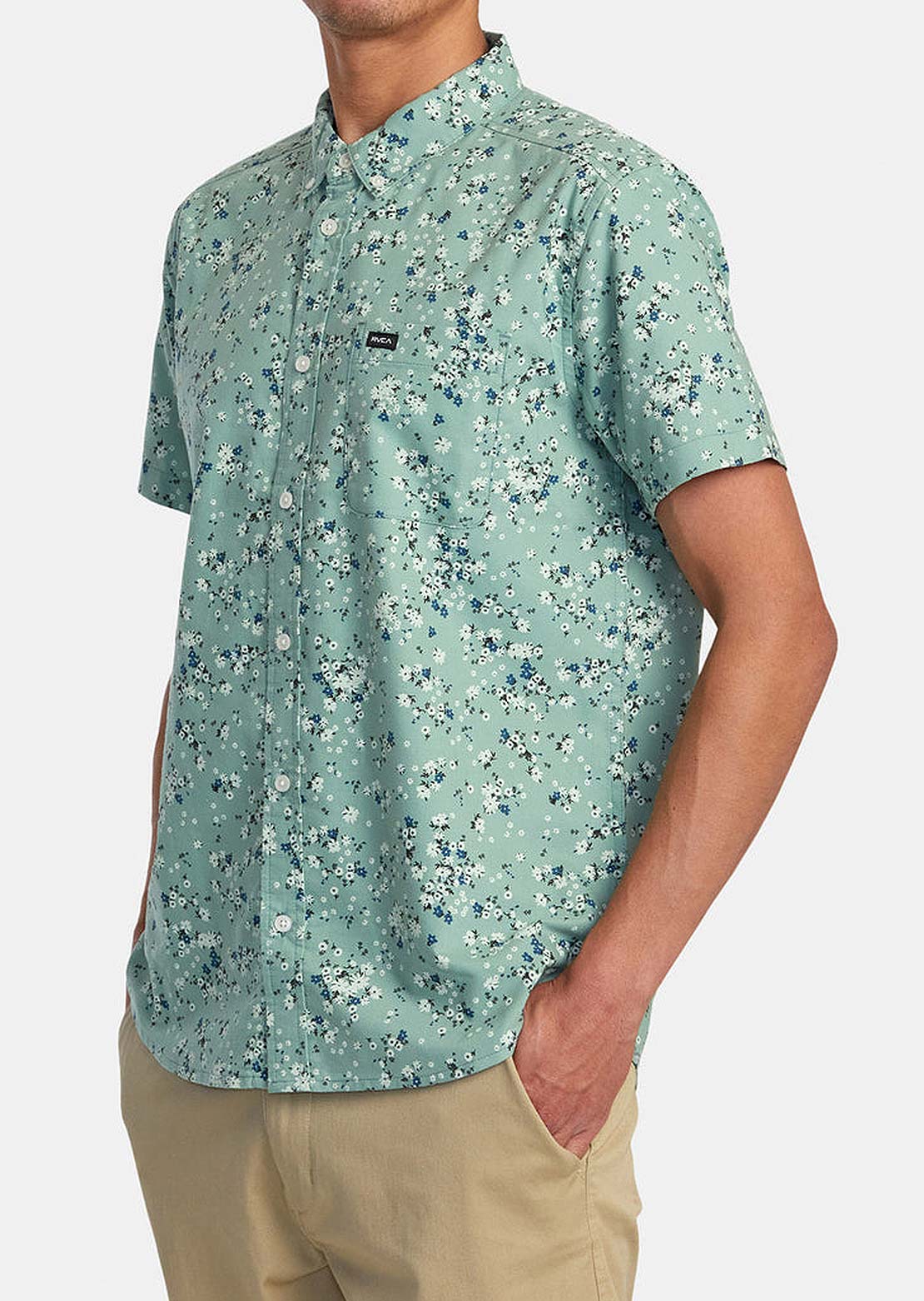RVCA Men's Thatll Do Print Button Up Shirts Green Haze
